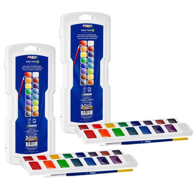Prang® Half Pan Watercolors, 16-Color Set with Brush, 2 Sets