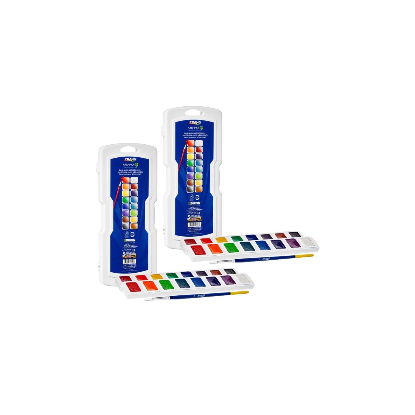 Prang® Half Pan Watercolors, 16-Color Set with Brush, 2 Sets