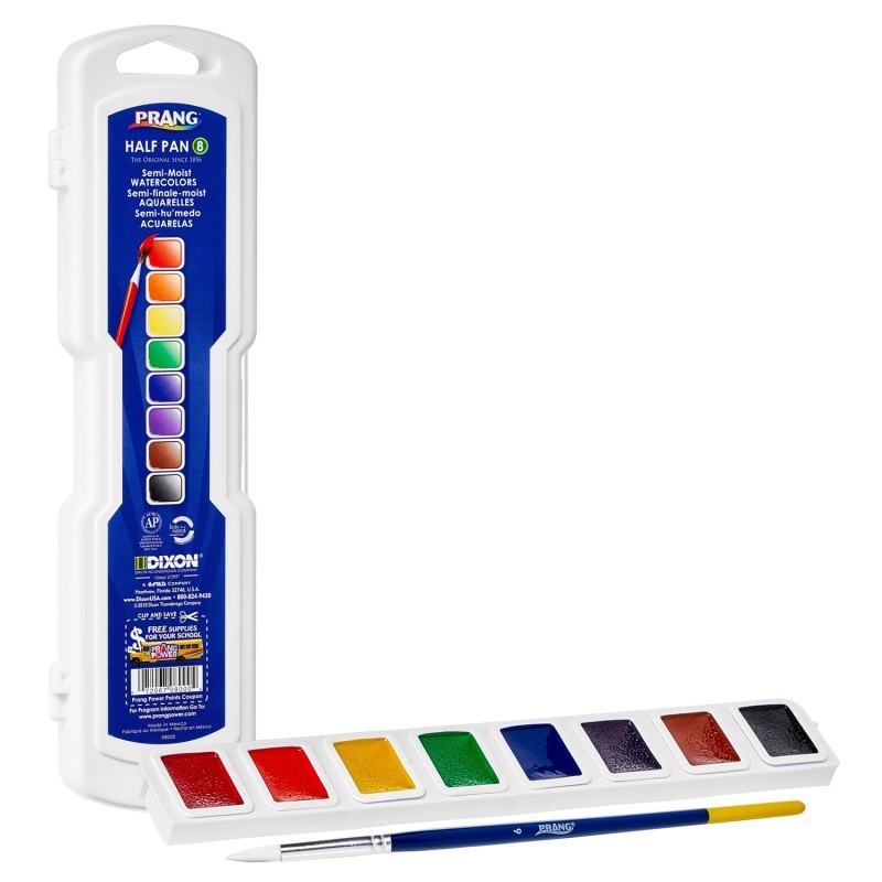 Prang® Professional Watercolors, 8-Color Half Pan Set with Brush