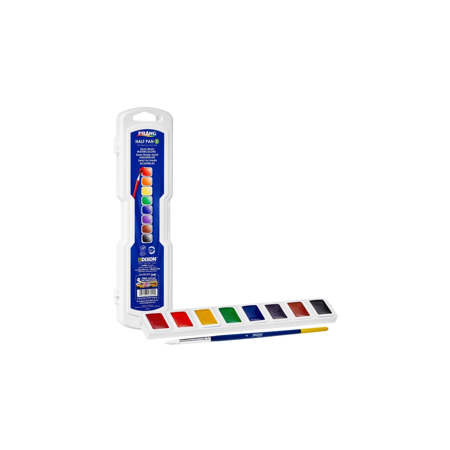 Prang® Professional Watercolors, 8-Color Half Pan Set with Brush