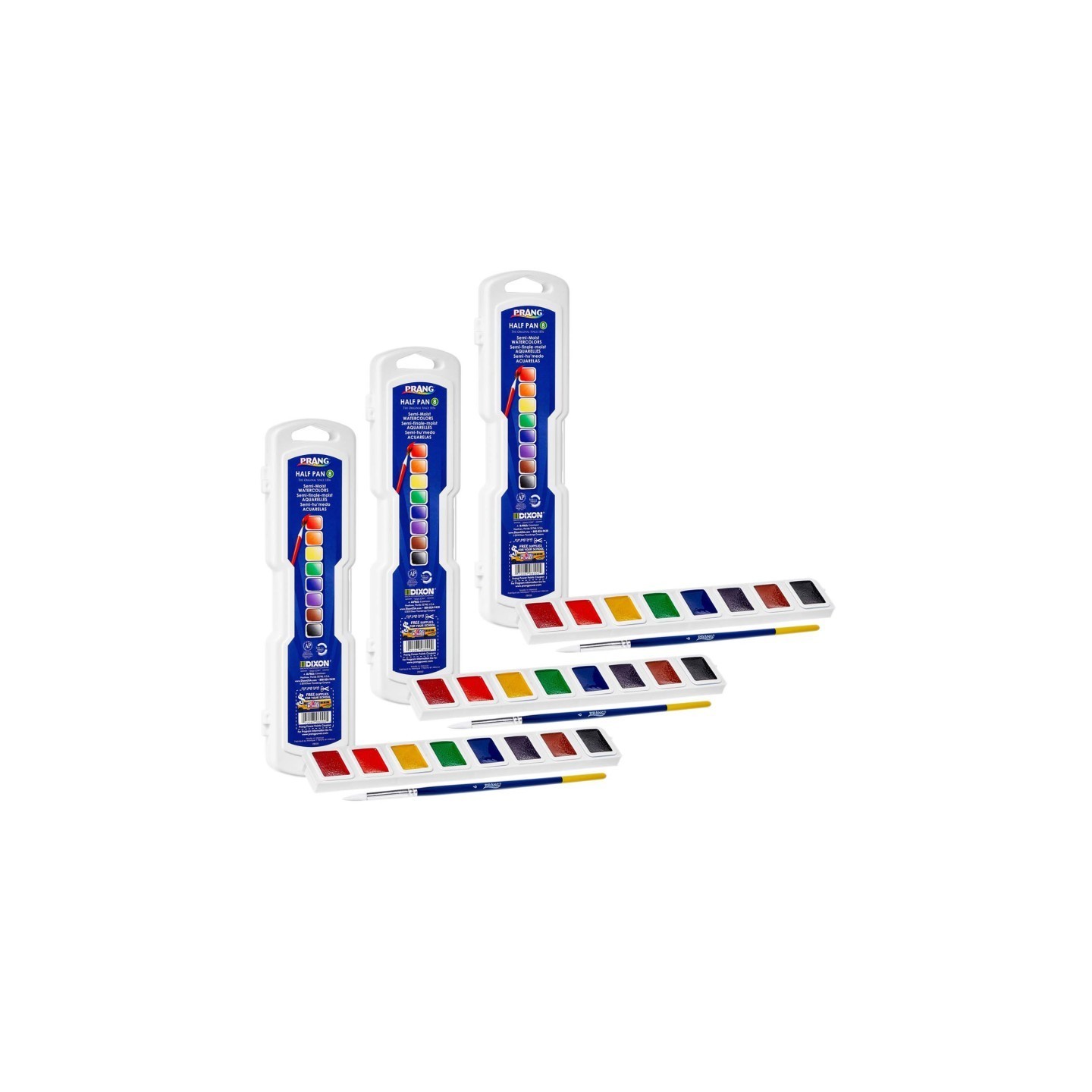 Prang® Professional Watercolors, 8-Color Half Pan Set with Brush, 3 Sets
