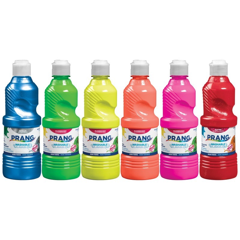 Prang® Washable Ready-to-Use Paint, 16 oz, Fluorescent, Metallic & Glitter, 6 Colors