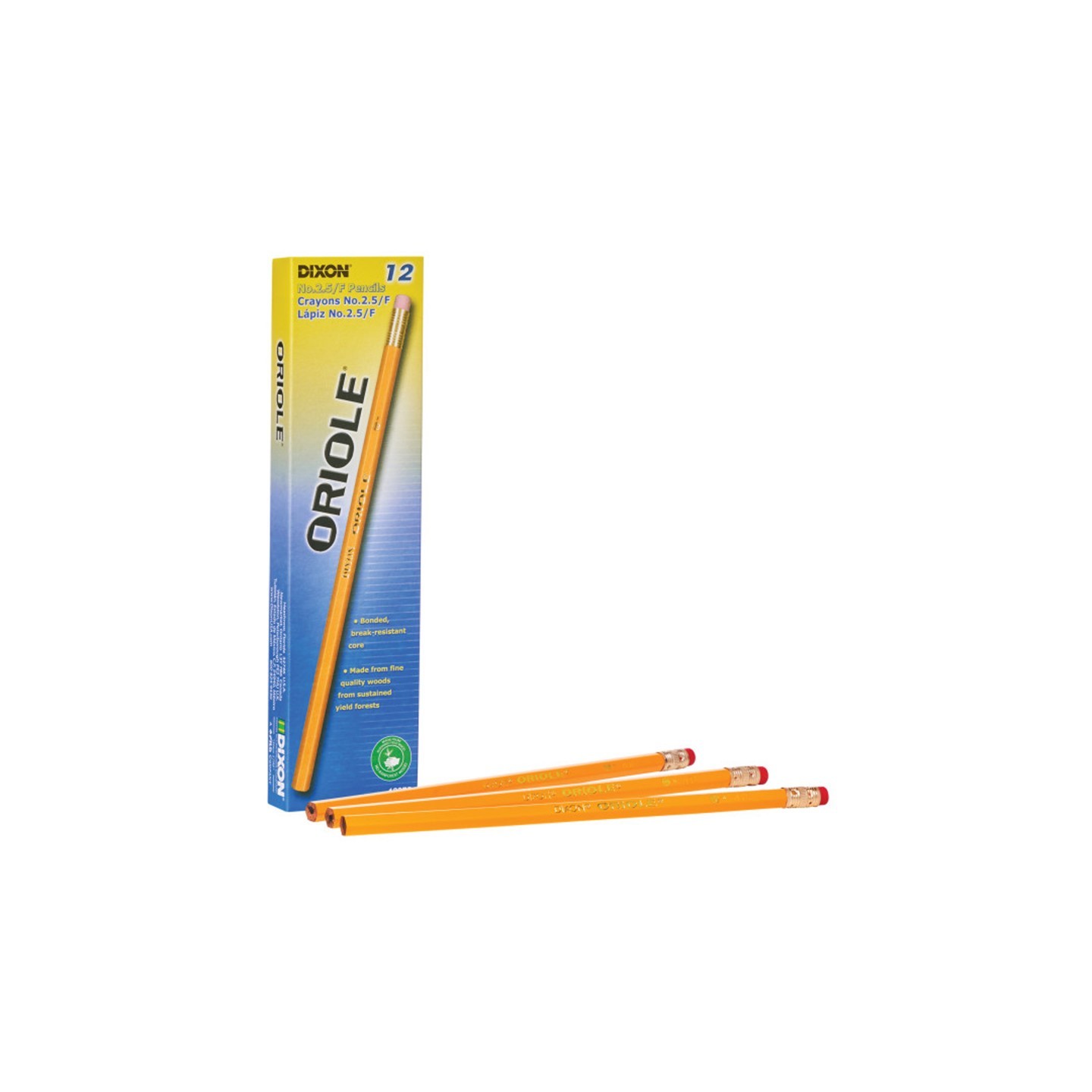 Oriole® Pencils, No. 2.5 Medium Yellow, Unsharpened, Box of 12