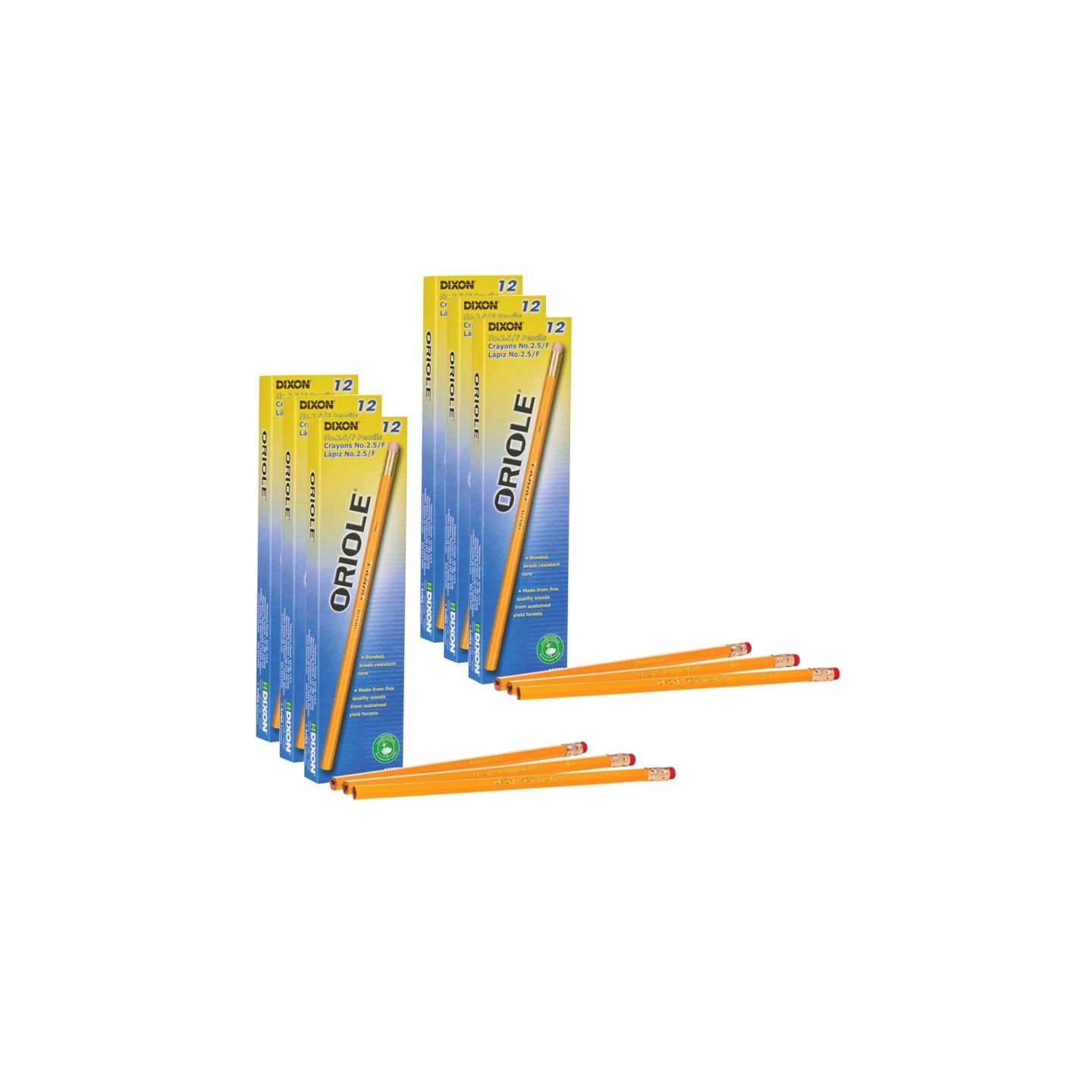 Oriole® Pencils, No. 2.5 Medium Yellow, Unsharpened, 12 Per Box, 6 Boxes