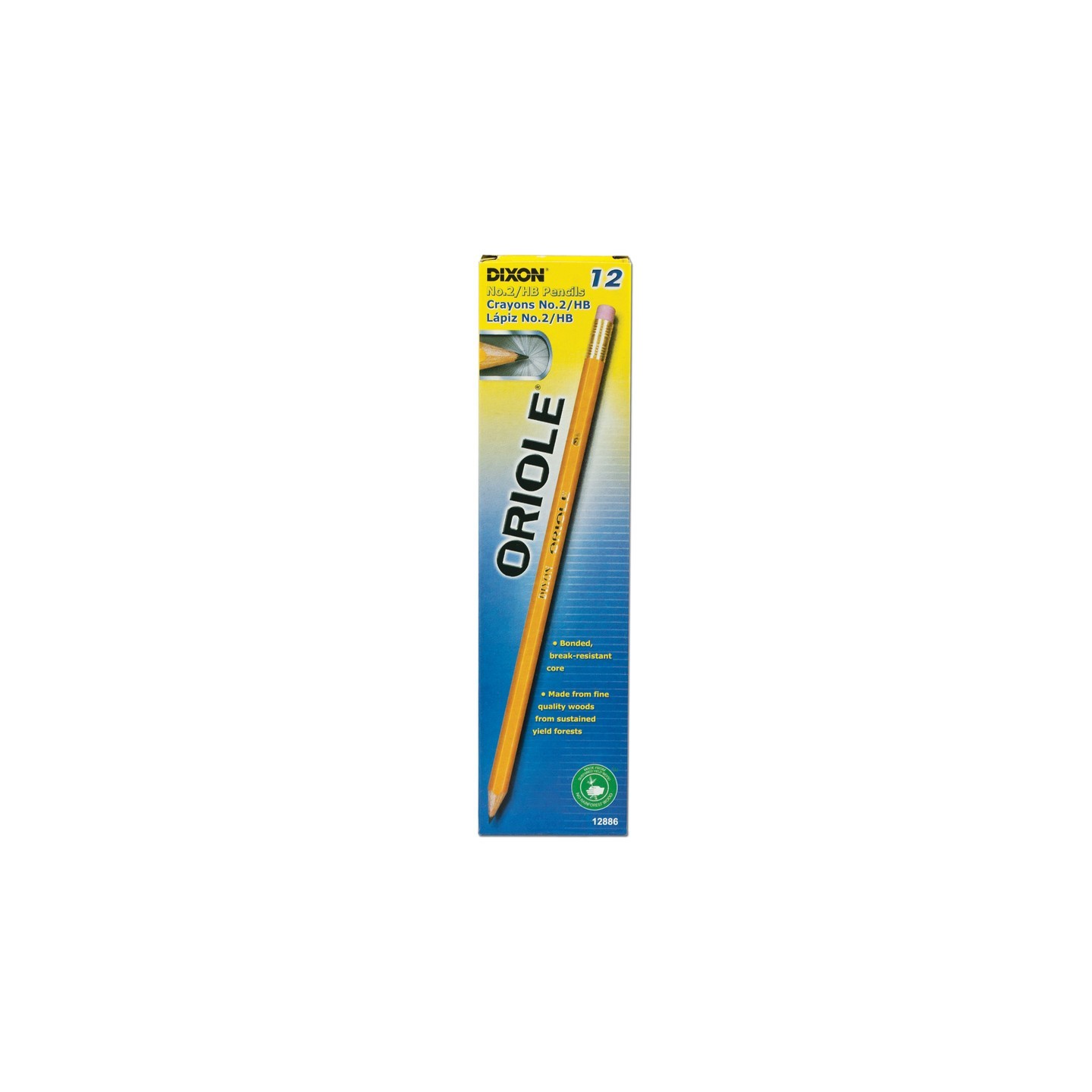Dixon® Oriole® Wood-Cased Pencils, #2 HB Soft, Pre-Sharpened, Yellow, 12 Count