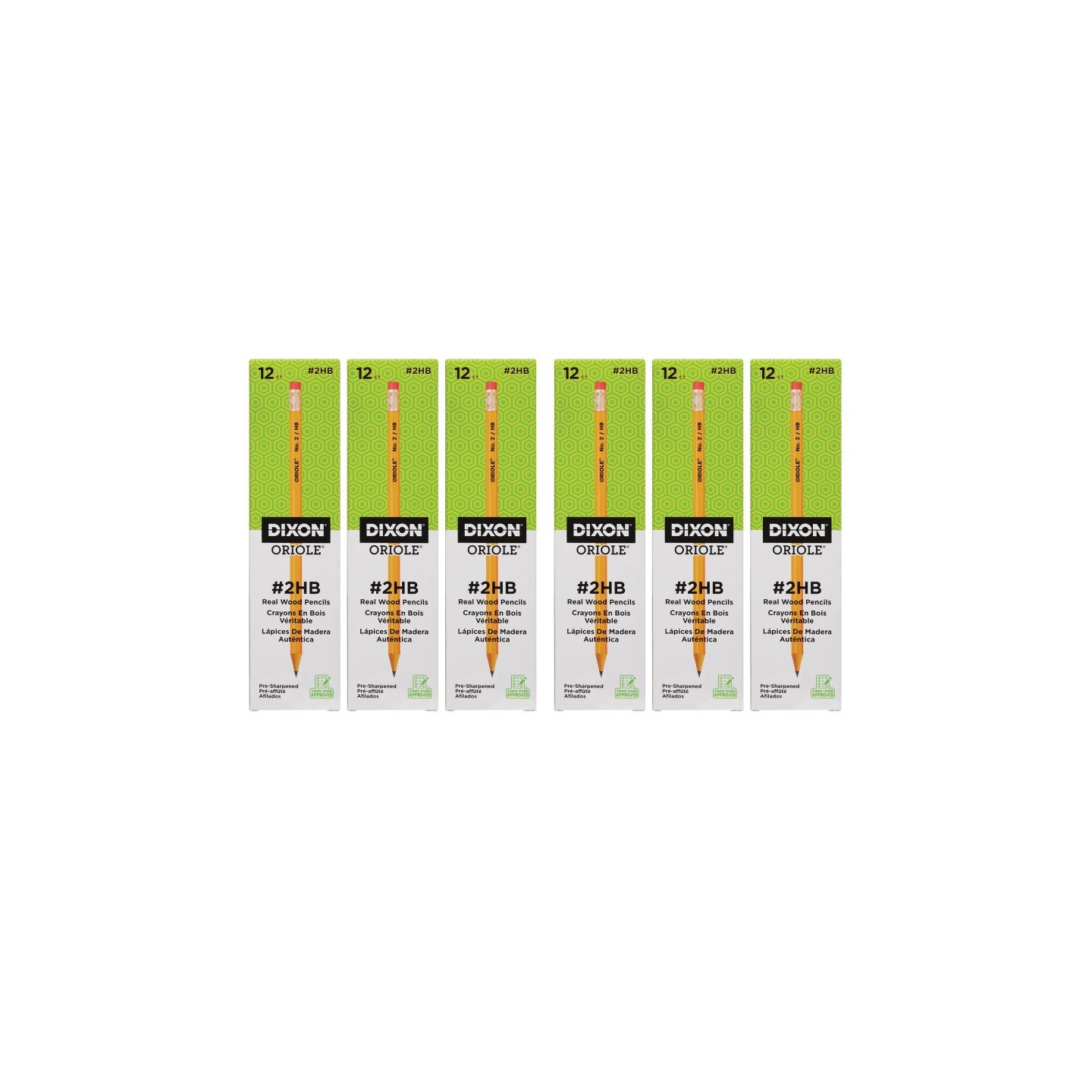 Dixon® Oriole® Wood-Cased Pencils, #2 HB Soft, Pre-Sharpened, Yellow, 12 Per Pack, 6 Packs