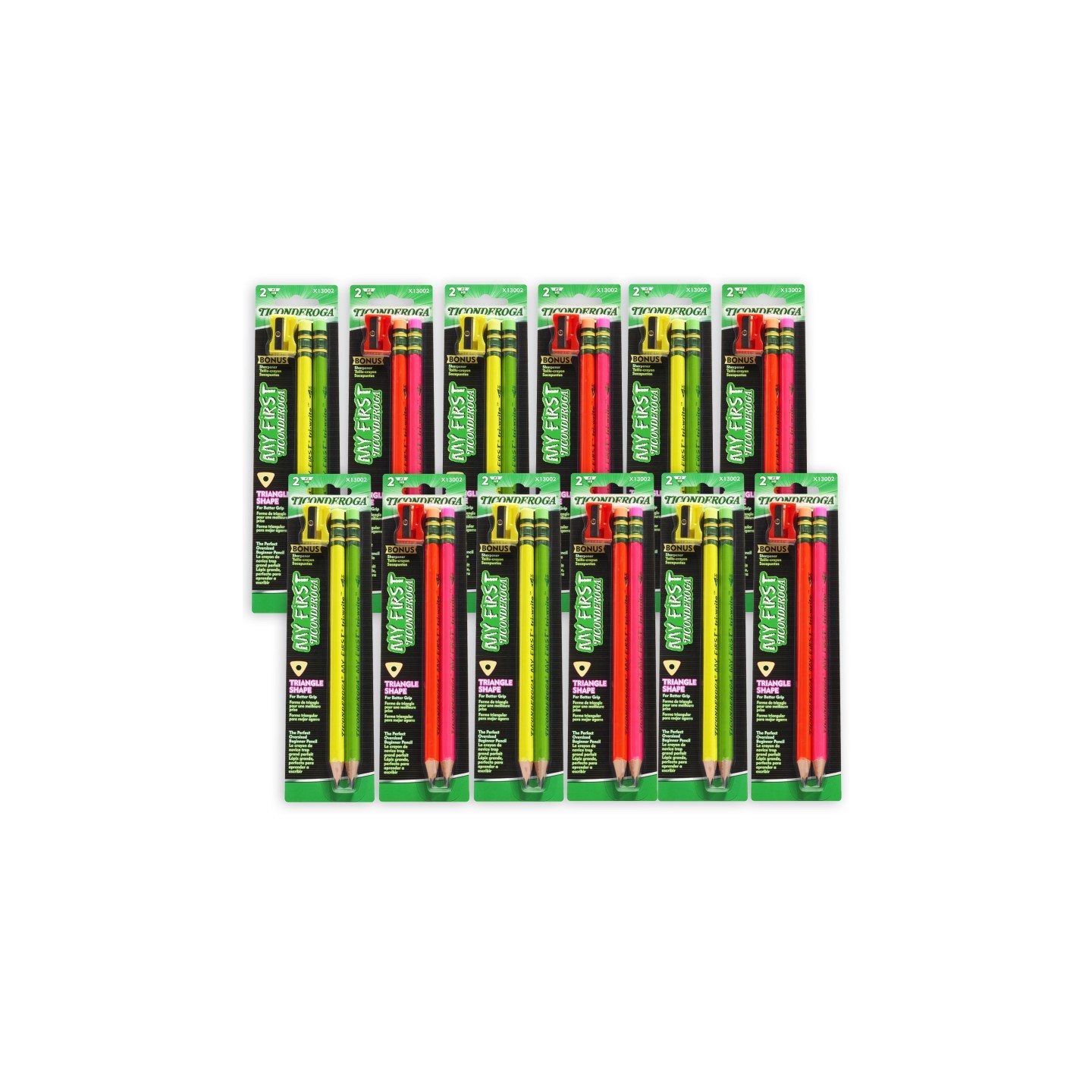 Ticonderoga® My First® Tri-Write™ Wood-Cased Pencils, Neon Assorted, 2 Per Pack, 12 Packs