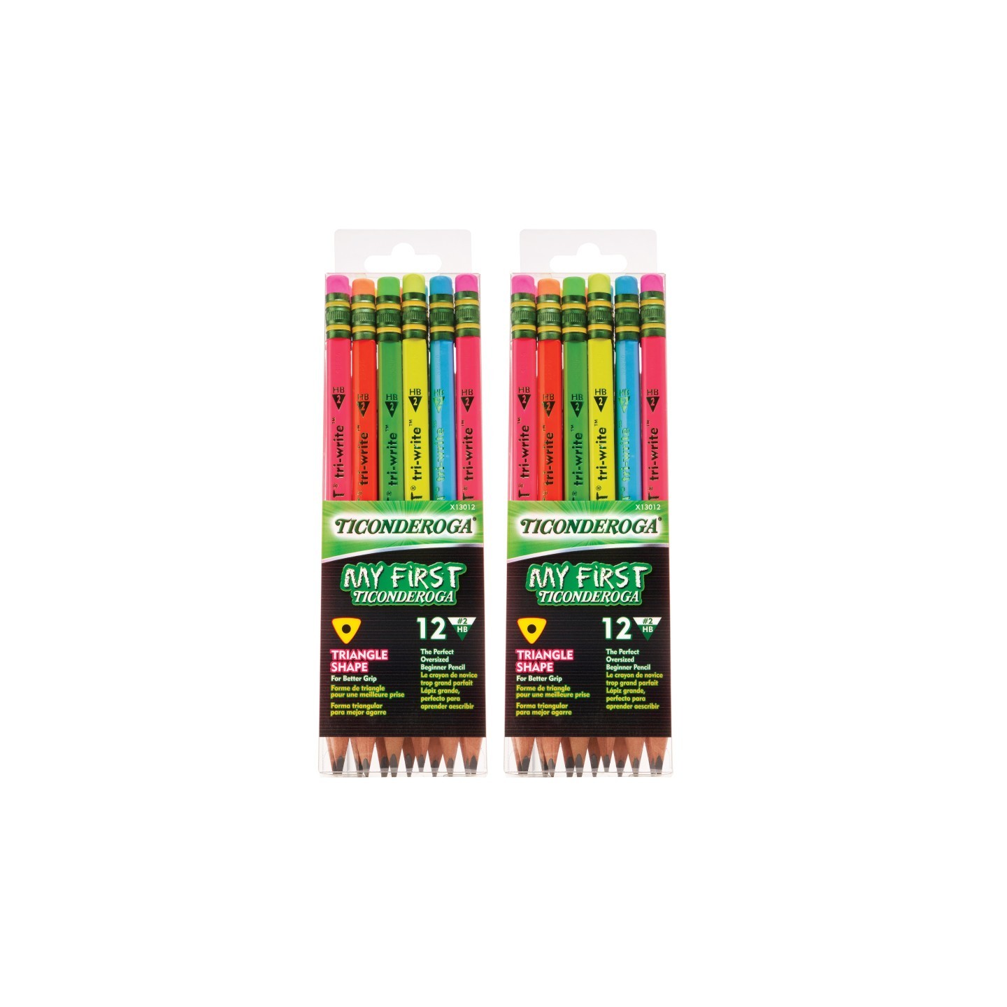 Ticonderoga® My First® Tri-Write™ Wood-Cased Pencils, Neon Assorted, 12 Per Pack, 2 Packs