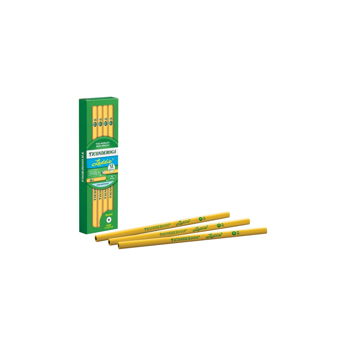Ticonderoga® Laddie® Wood-Cased Pencils without Eraser, #2 HB Soft, Yellow, 12 Count
