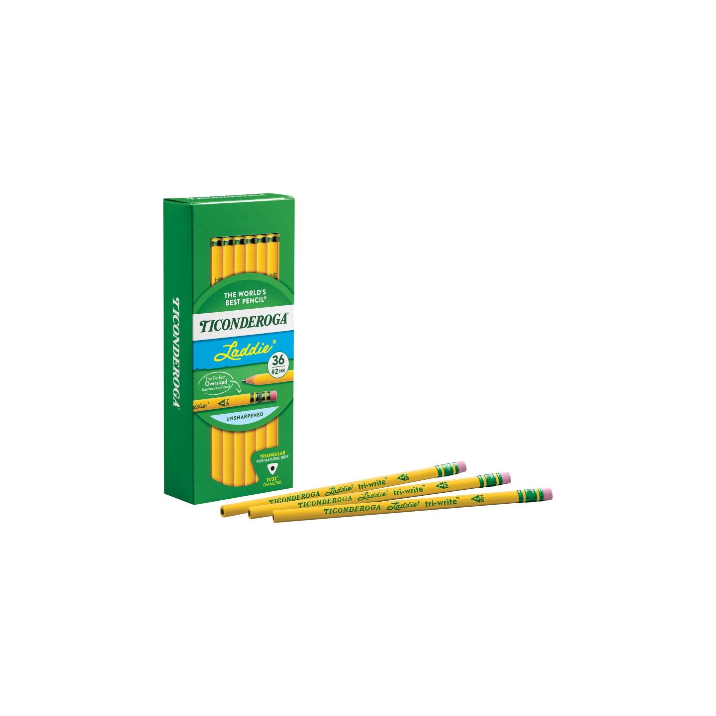 Ticonderoga® Laddie® Tri-Write Intermediate Size No. 2 Pencils with Eraser, Box of 36