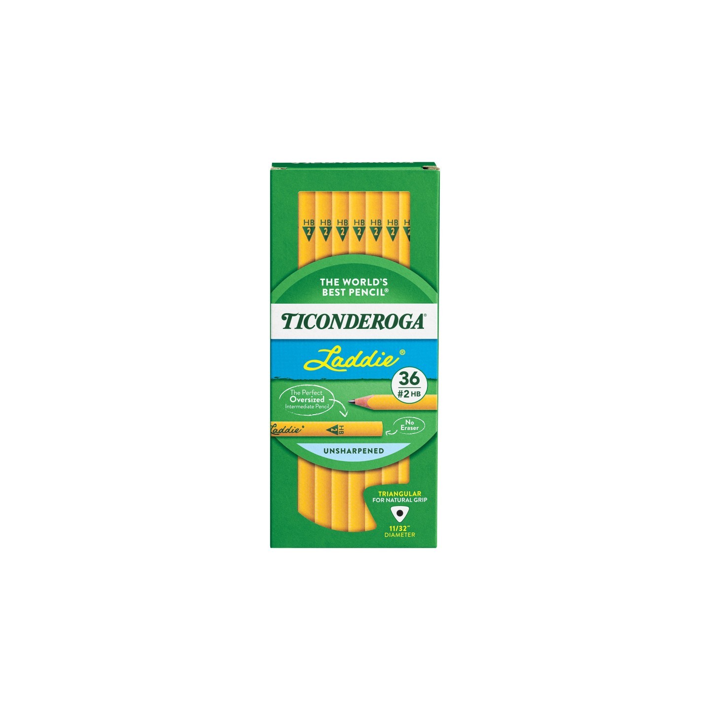 Ticonderoga® Laddie® Tri-Write Intermediate Size No. 2 Pencils without Eraser, Box of 36