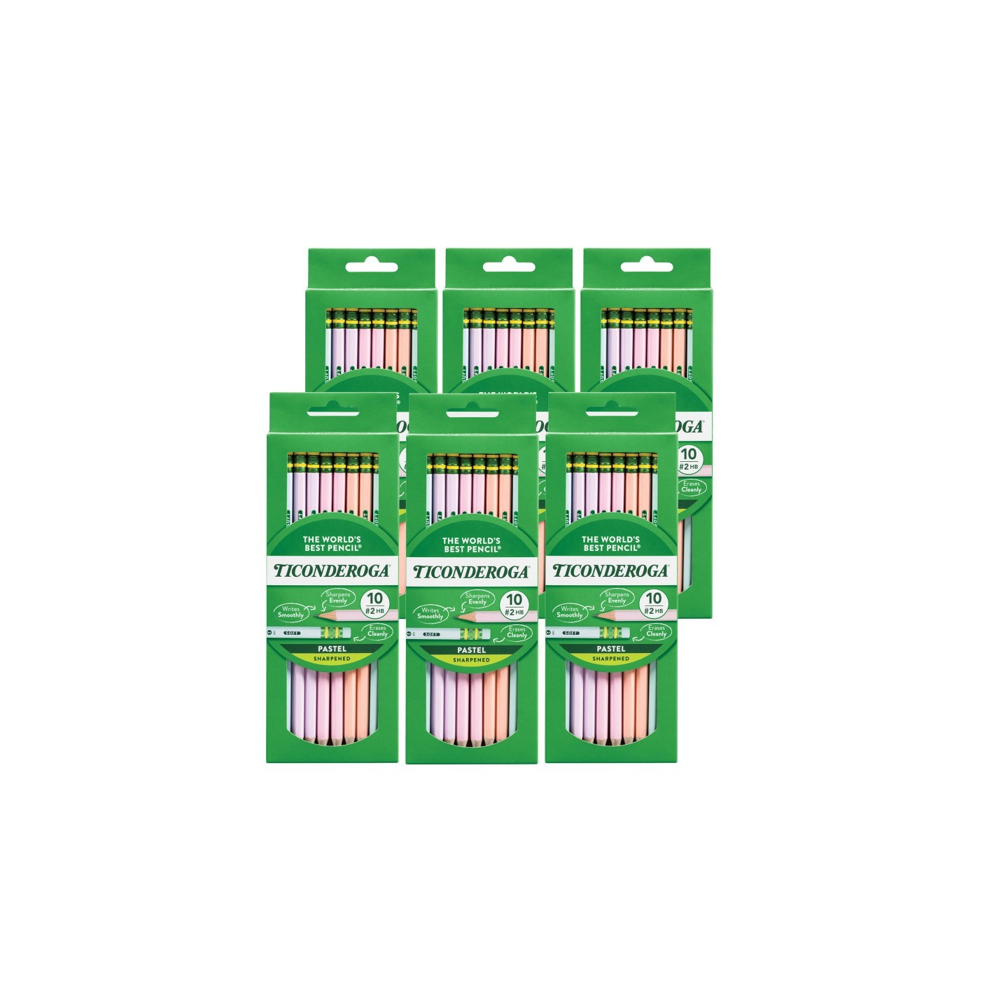 Ticonderoga® #2 Pastel Pencils, 5 Assorted Colors, 10 Per Pack, 6 Packs