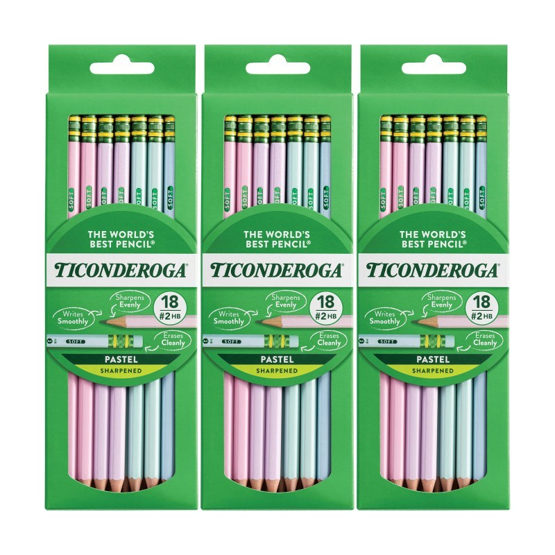 Ticonderoga® Wooden Pencil Pastel, Sharpened, 18 Per Pack, 3 Packs