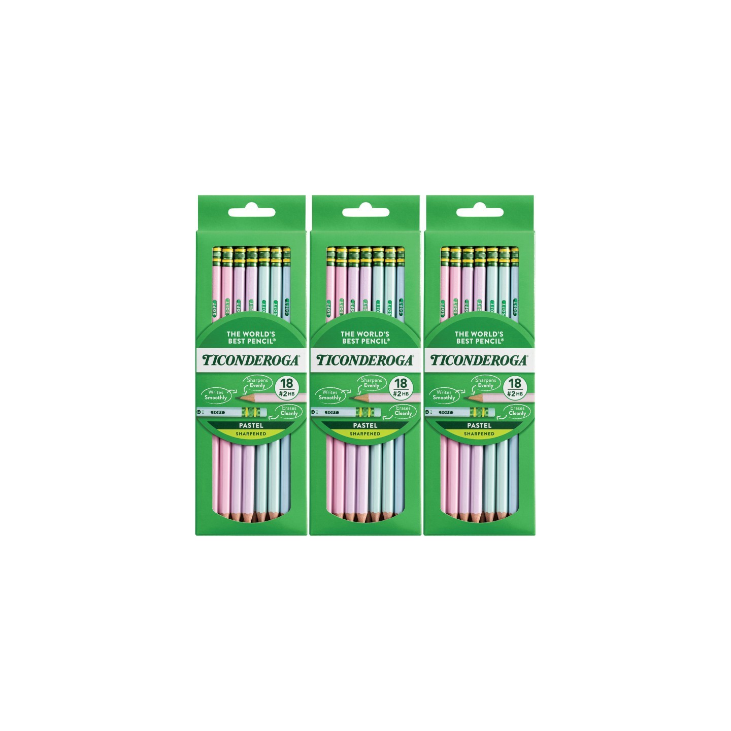 Ticonderoga® Wooden Pencil Pastel, Sharpened, 18 Per Pack, 3 Packs