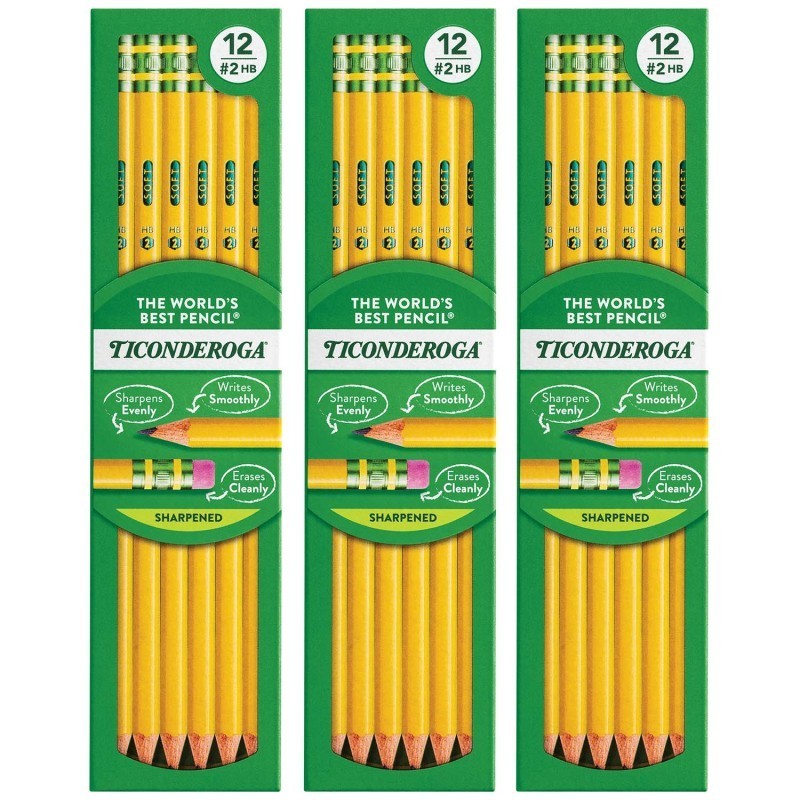 Ticonderoga® No. 2 Pencils, Pre-Sharpened, 12 Per Pack, 3 Packs