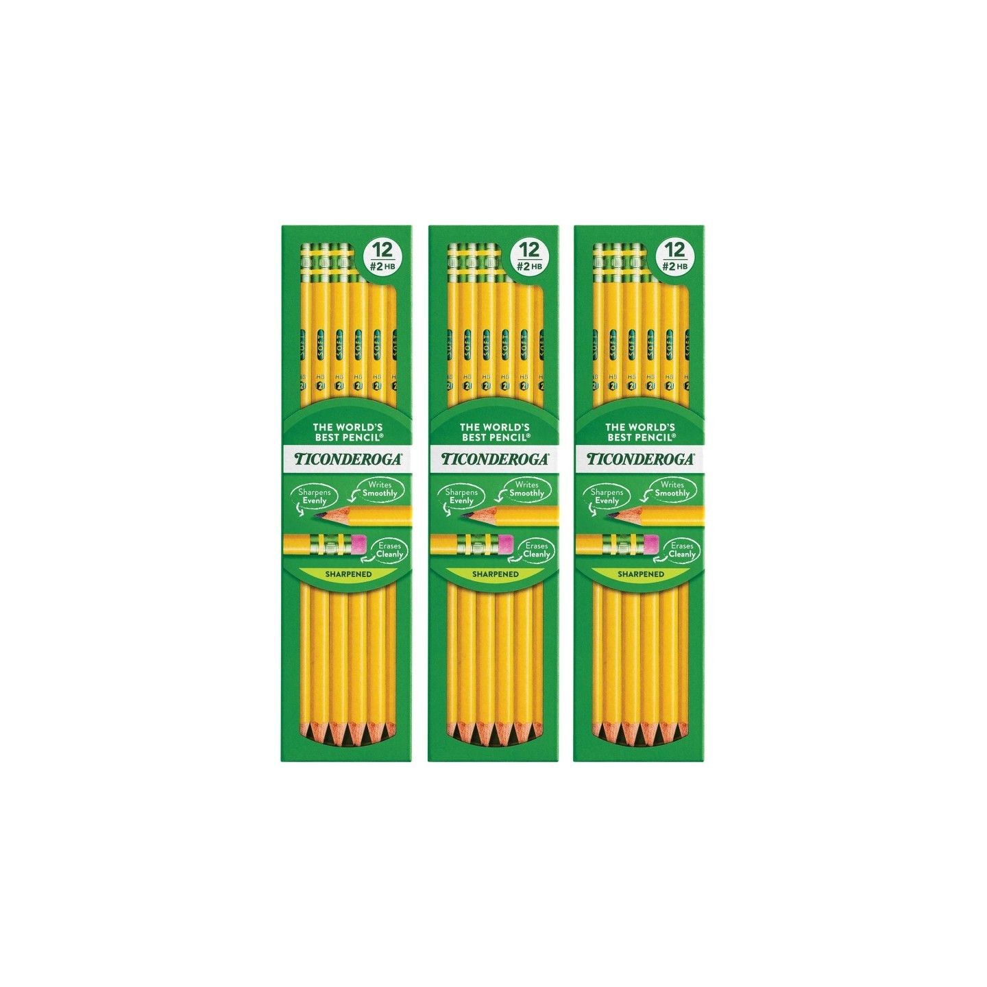 Ticonderoga® No. 2 Pencils, Pre-Sharpened, 12 Per Pack, 3 Packs