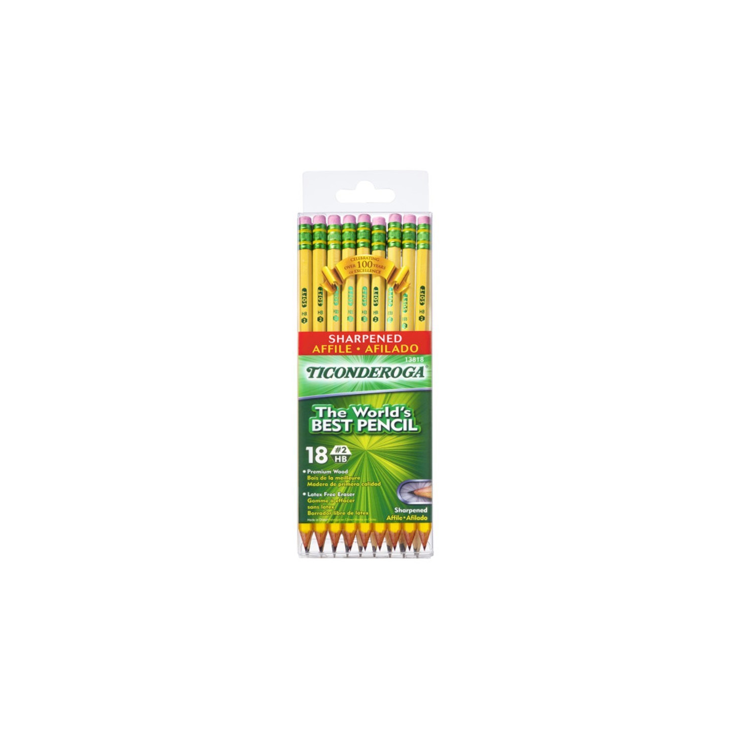 Ticonderoga® Pencils, #2 Soft, Yellow, Presharpened, Pack of 18