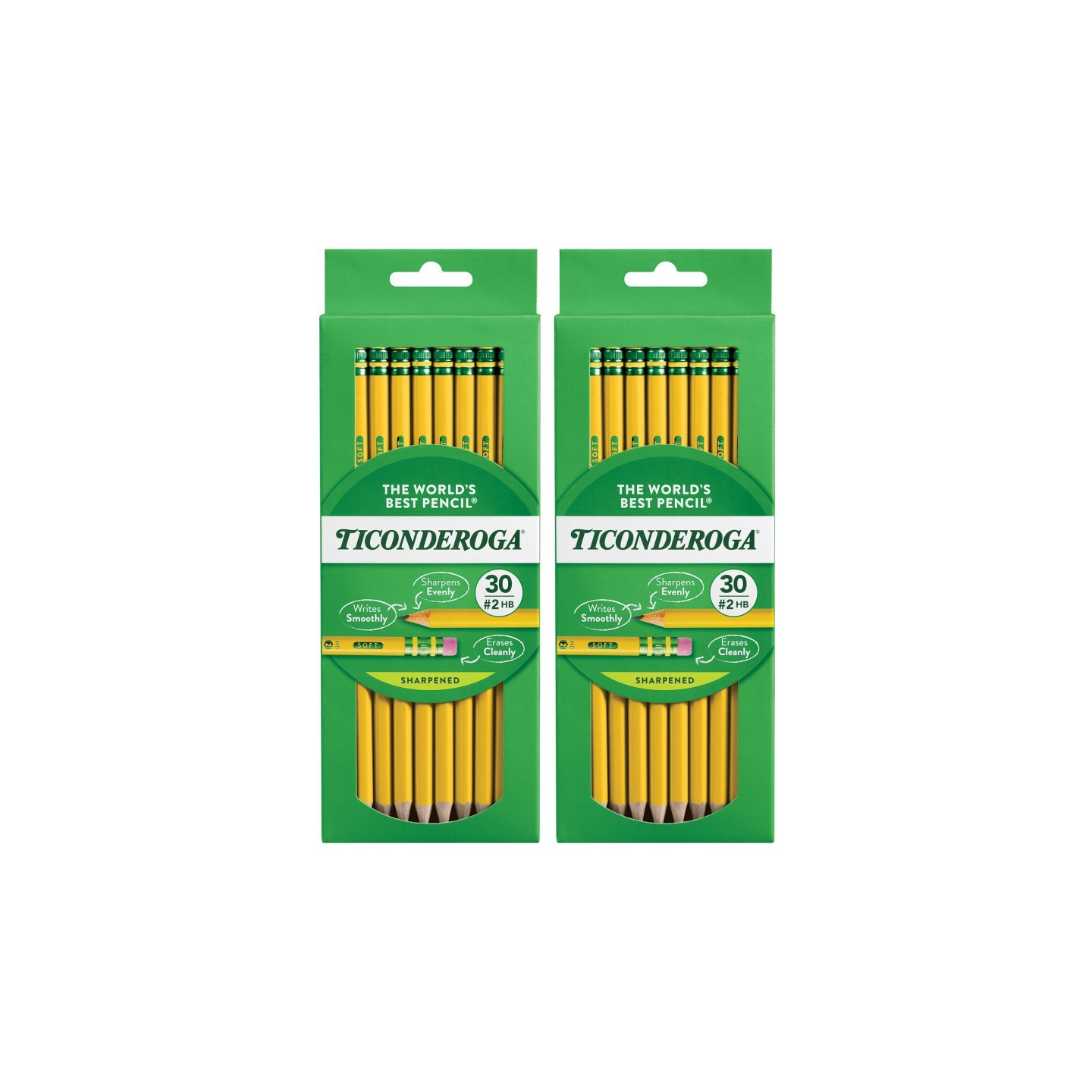 Ticonderoga® No. 2 Pencils, Pre-Sharpened, 30 Per Pack, 2 Packs