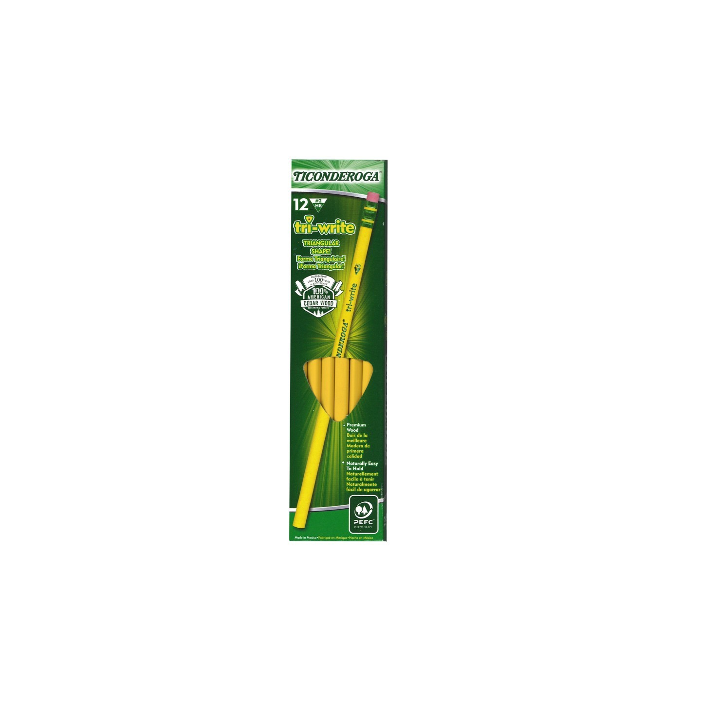 Ticonderoga® Tri-Write™ Wood-Cased Pencils, #2 HB Soft, Yellow, 12 Ct