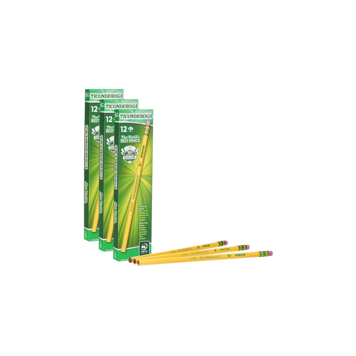 Ticonderoga® Original Ticonderoga® Pencils, No. 1 Extra Soft Yellow, Unsharpened, 12 Per Box, 3 Boxes