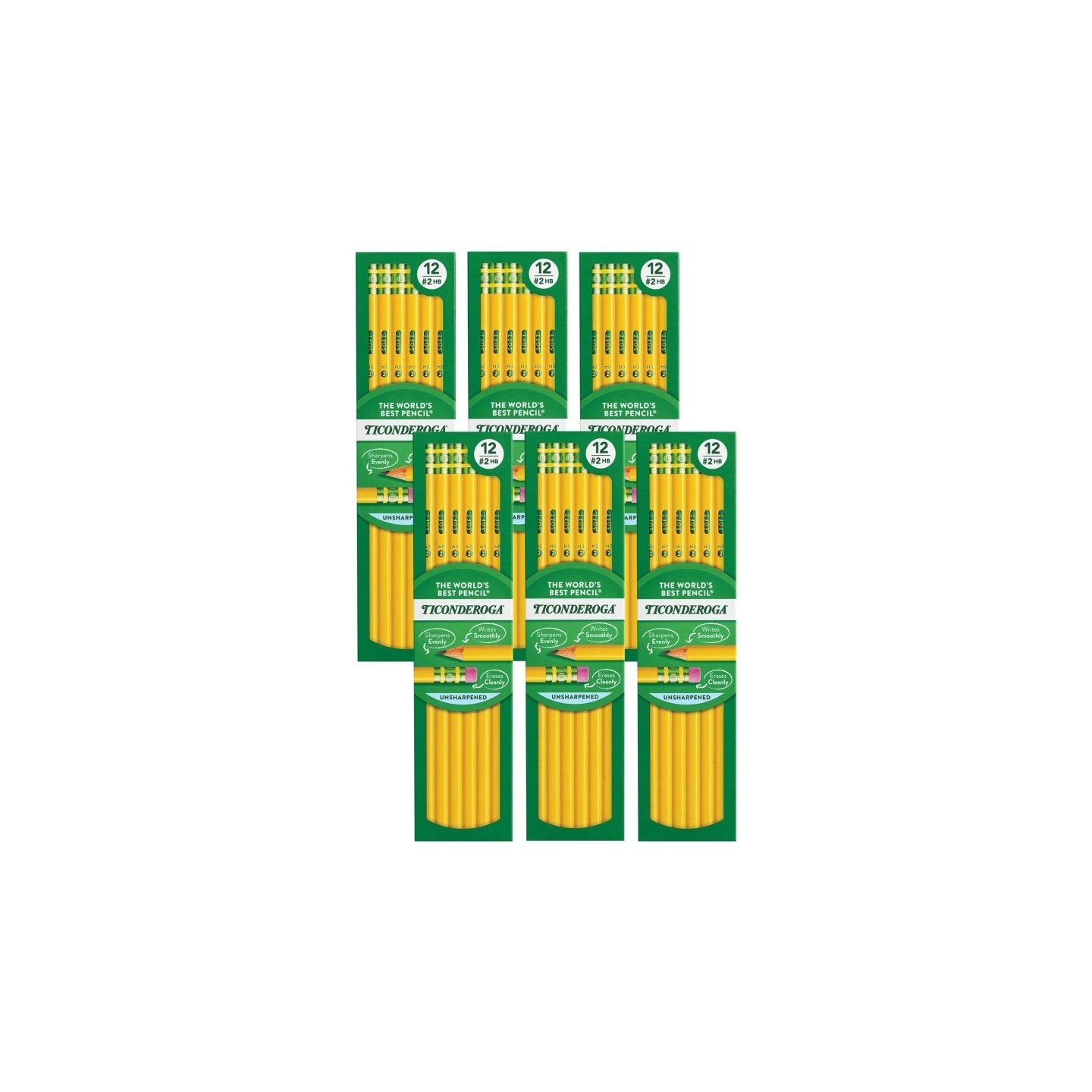 Ticonderoga® No. 2 Pencils, Unsharpened, 12 Per Pack, 6 Packs