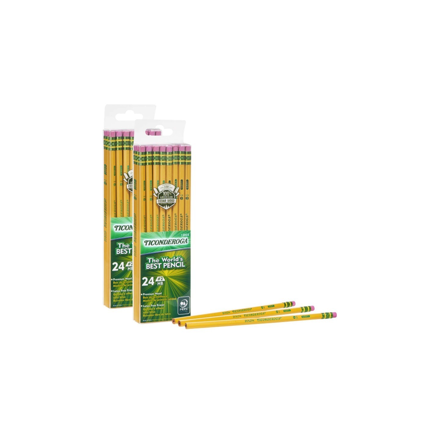 Ticonderoga® Pencils, #2 Soft, Yellow, Unsharpened, 24 Per Pack, 2 Packs