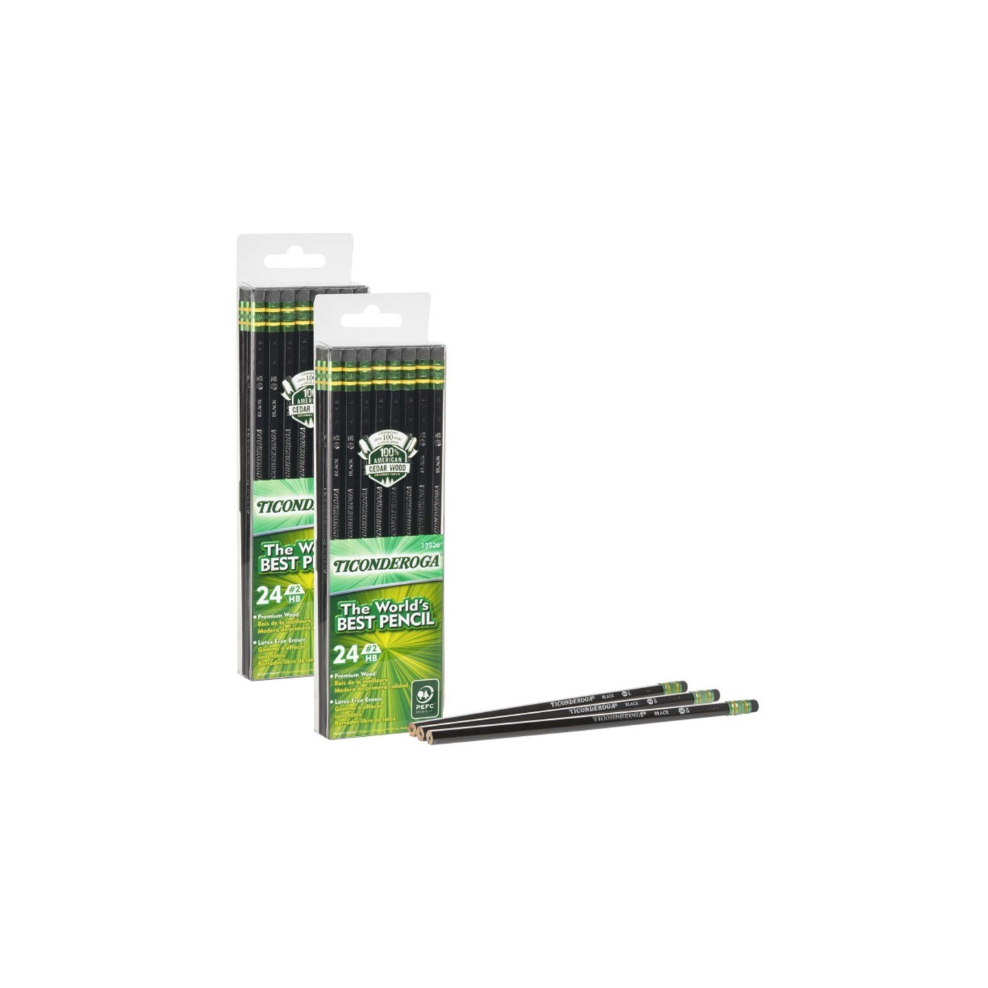 Ticonderoga® Pencils, #2 Soft, Black, Unsharpened, 24 Per Pack, 2 Packs