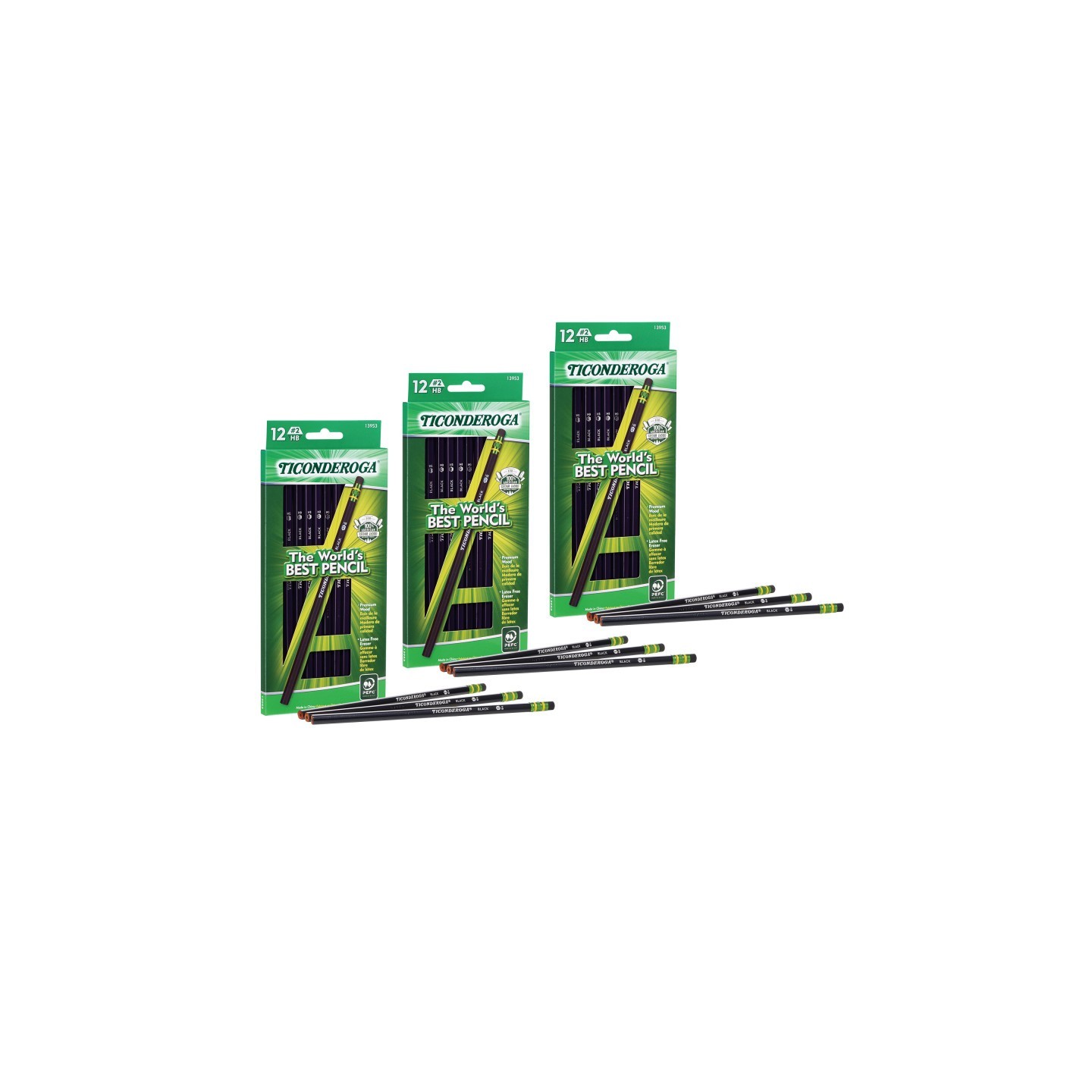 Ticonderoga® Wood-Cased Pencils, Black, 12 Per Pack, 3 Packs