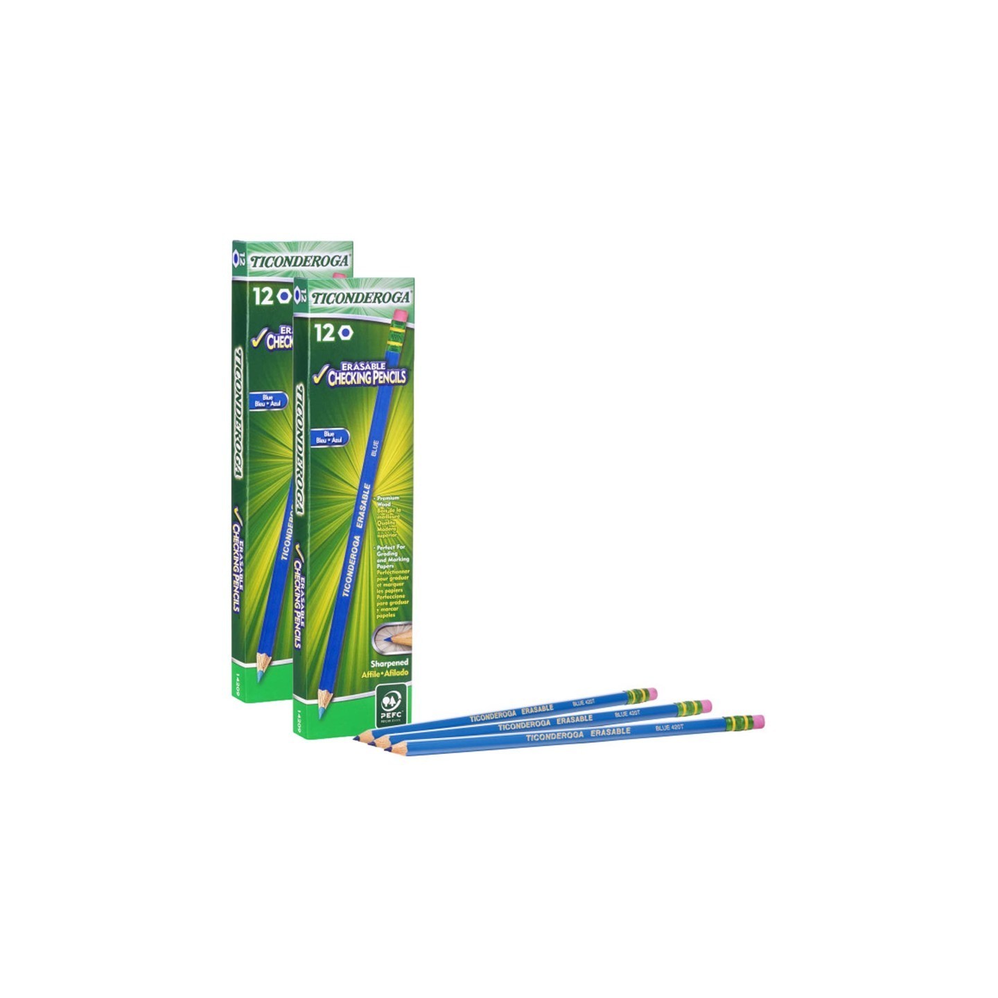 Ticonderoga® Erasable Colored Pencils™, Blue, 12 Per Pack, 2 Packs