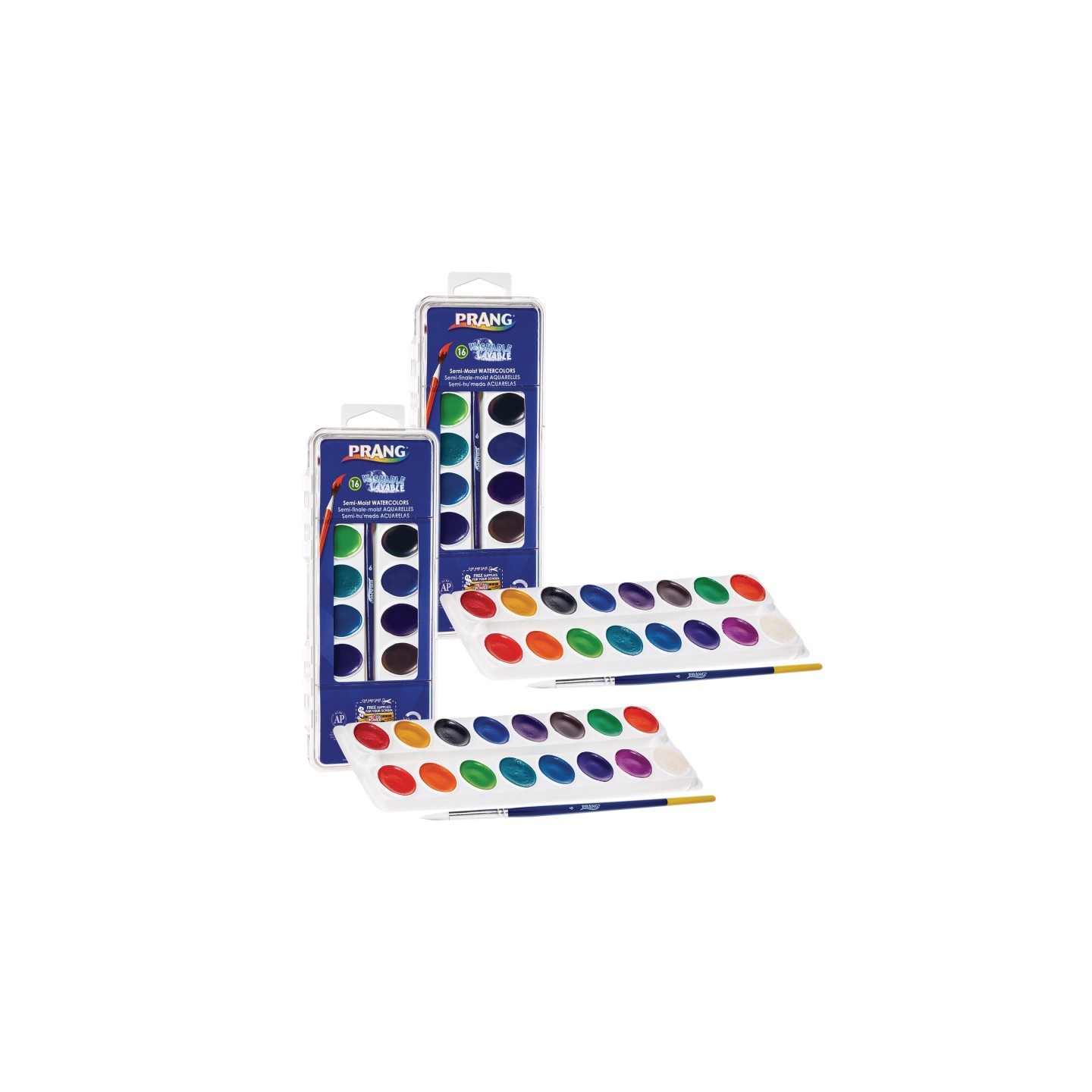 Prang® Semi-Moist Washable Watercolor Set, 16 Assorted Colors, Pack of 2