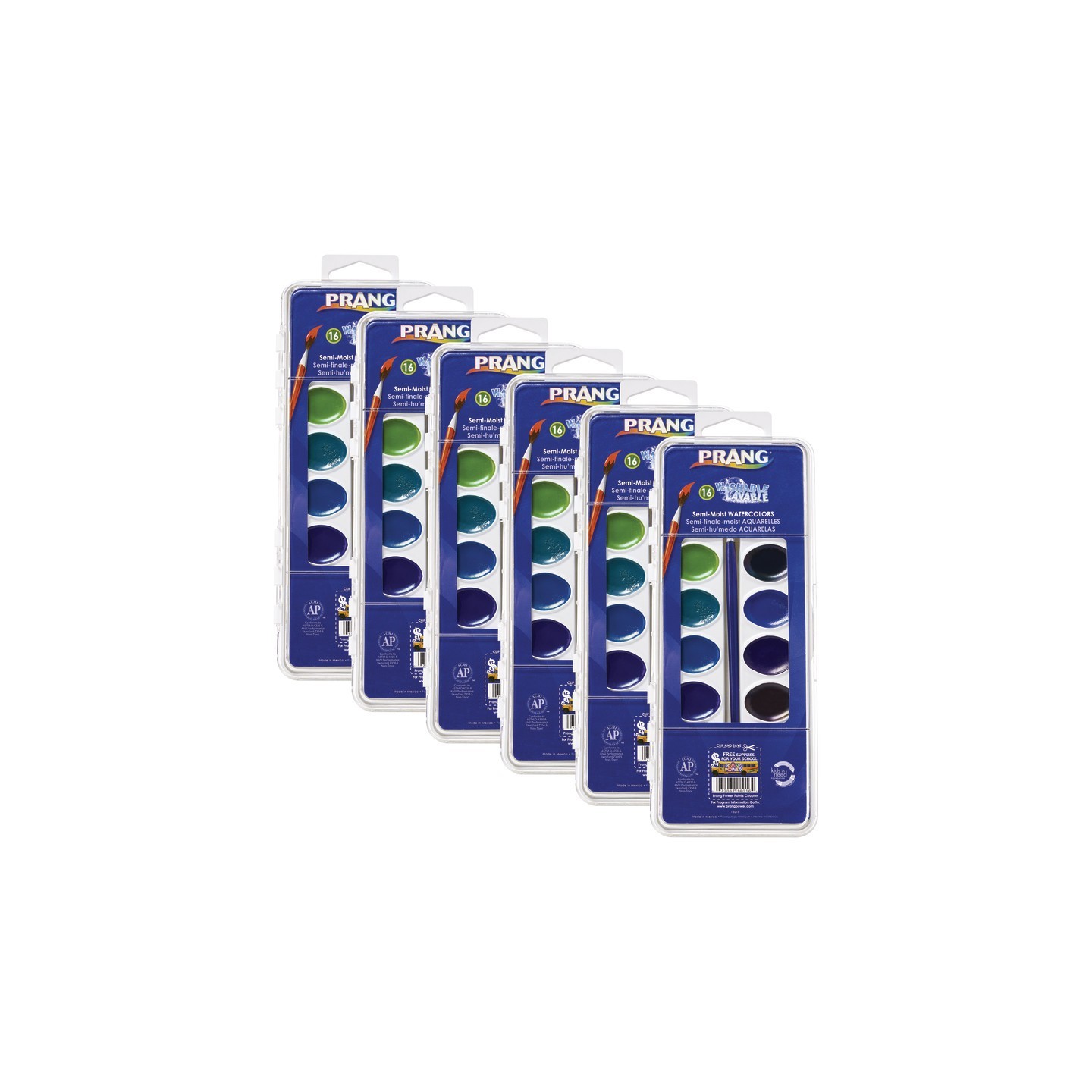 Prang® Semi-Moist Washable Watercolor Set, 16 Colors, 6 Sets