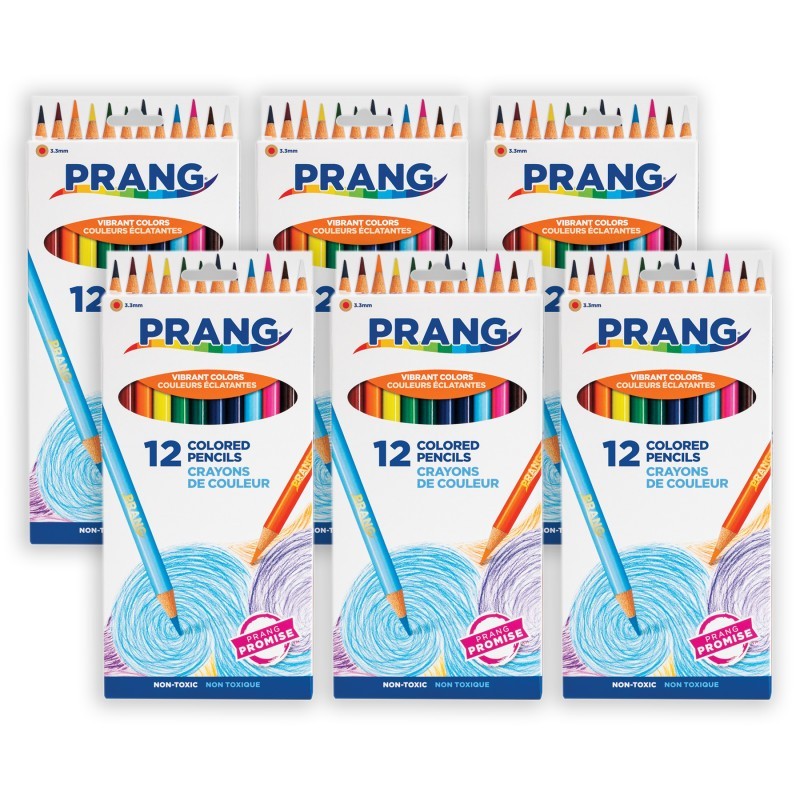 Prang® Thick Core Colored Pencils, Assorted Colors, 3.3 mm core, 12 Per Pack, 6 Packs