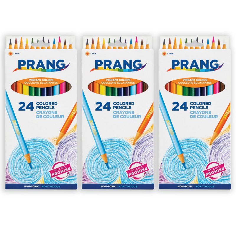 Prang® Thick Core Colored Pencils, Assorted Colors, 3.3 mm core, 24 Per Pack, 3 Packs