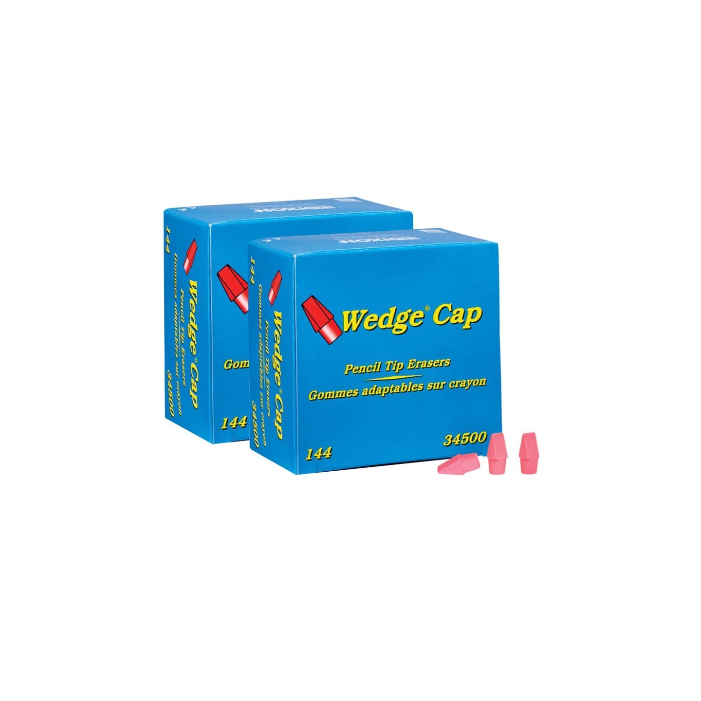 Dixon® Wedge Pencil Cap Erasers, Pink, 144 Per Pack, 2 Packs