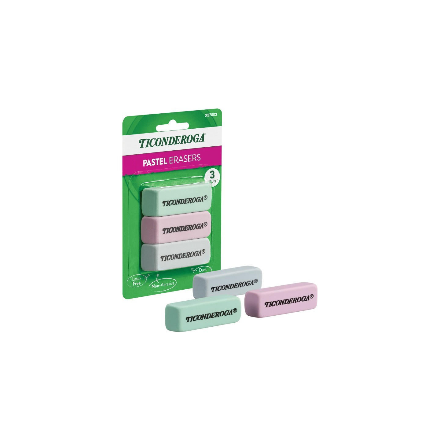 Ticonderoga® Pastel Wedge Eraser, 3 Count