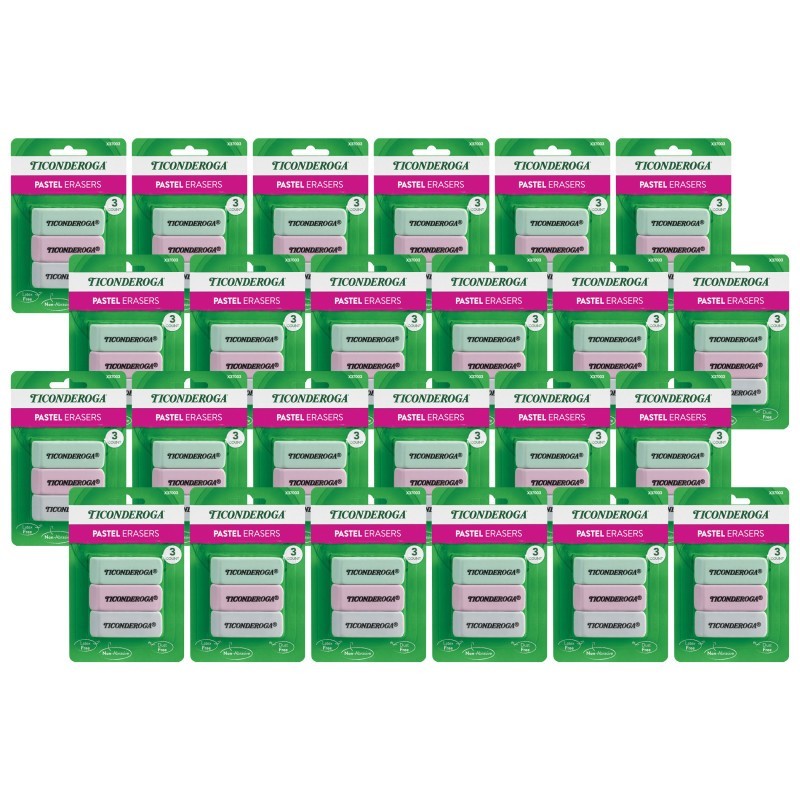 Ticonderoga® Pastel Wedge Eraser, 3 Per Pack, 24 Packs