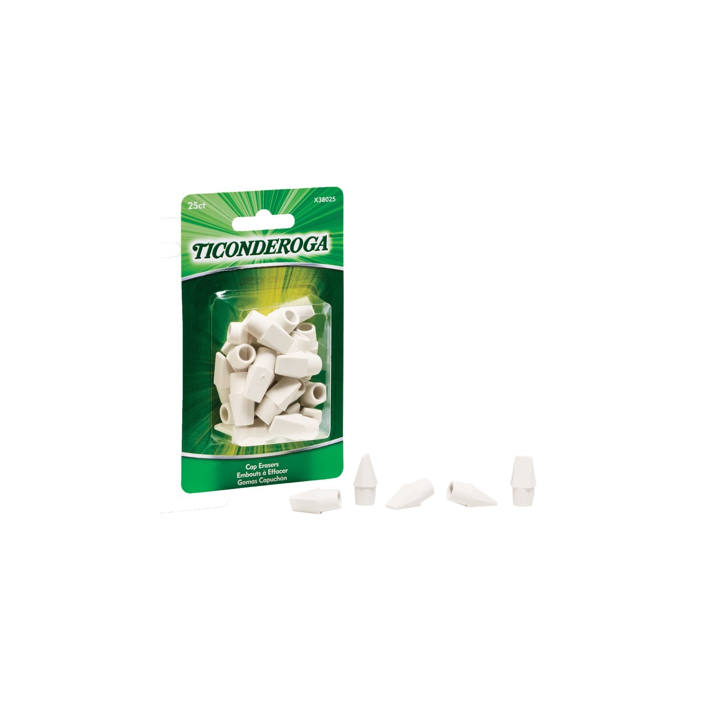 Ticonderoga® Wedge Cap Erasers, White, 25 Count