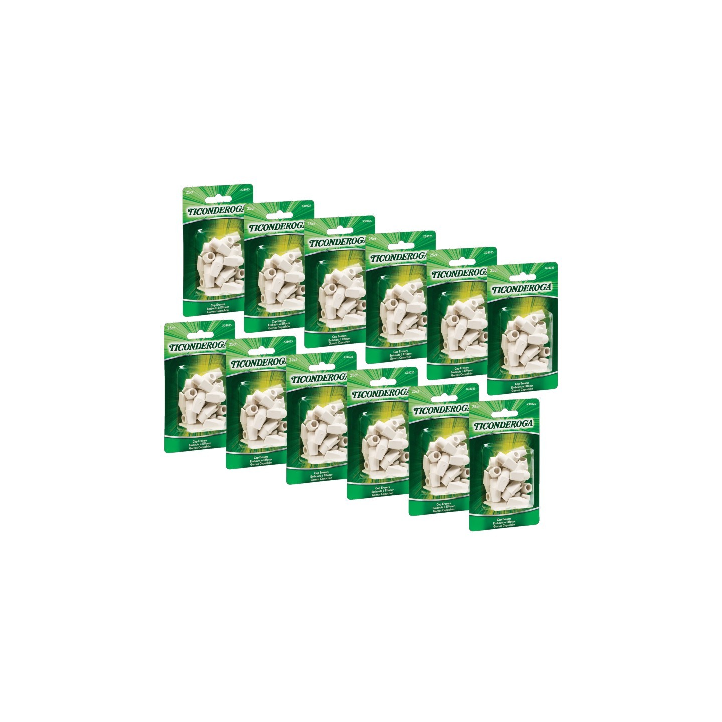 Ticonderoga® Wedge Cap Erasers, White, 25 Per Pack, 12 Packs