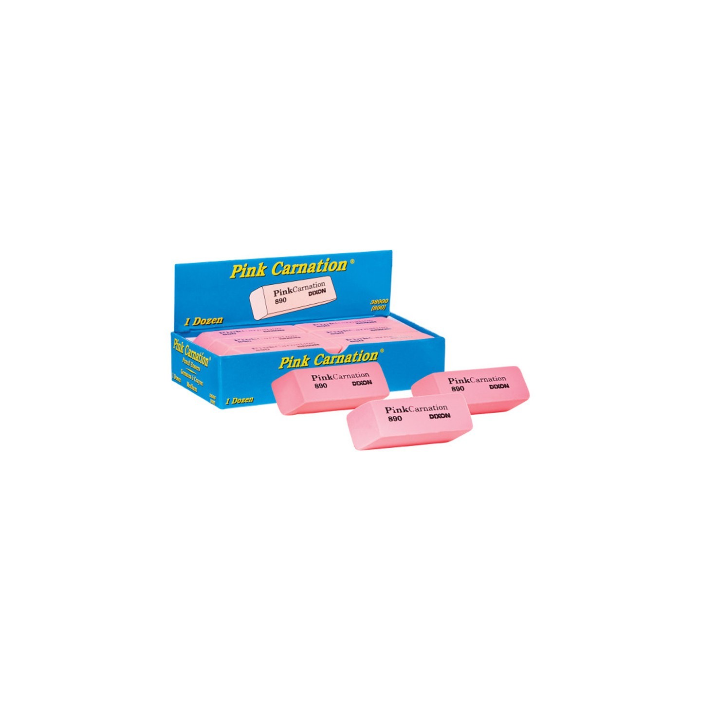 Dixon® Pink Carnation Erasers, Medium, 2-5/16 x 13/16 x 7/17, Pack of 12
