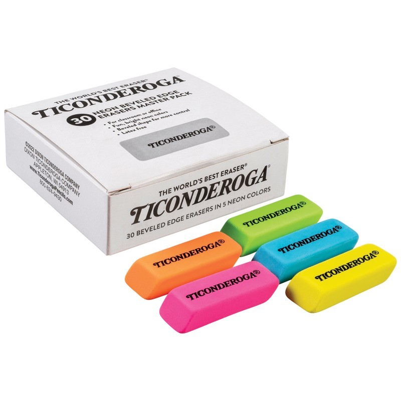 Ticonderoga® Neon Wedge Eraser, 30 Count
