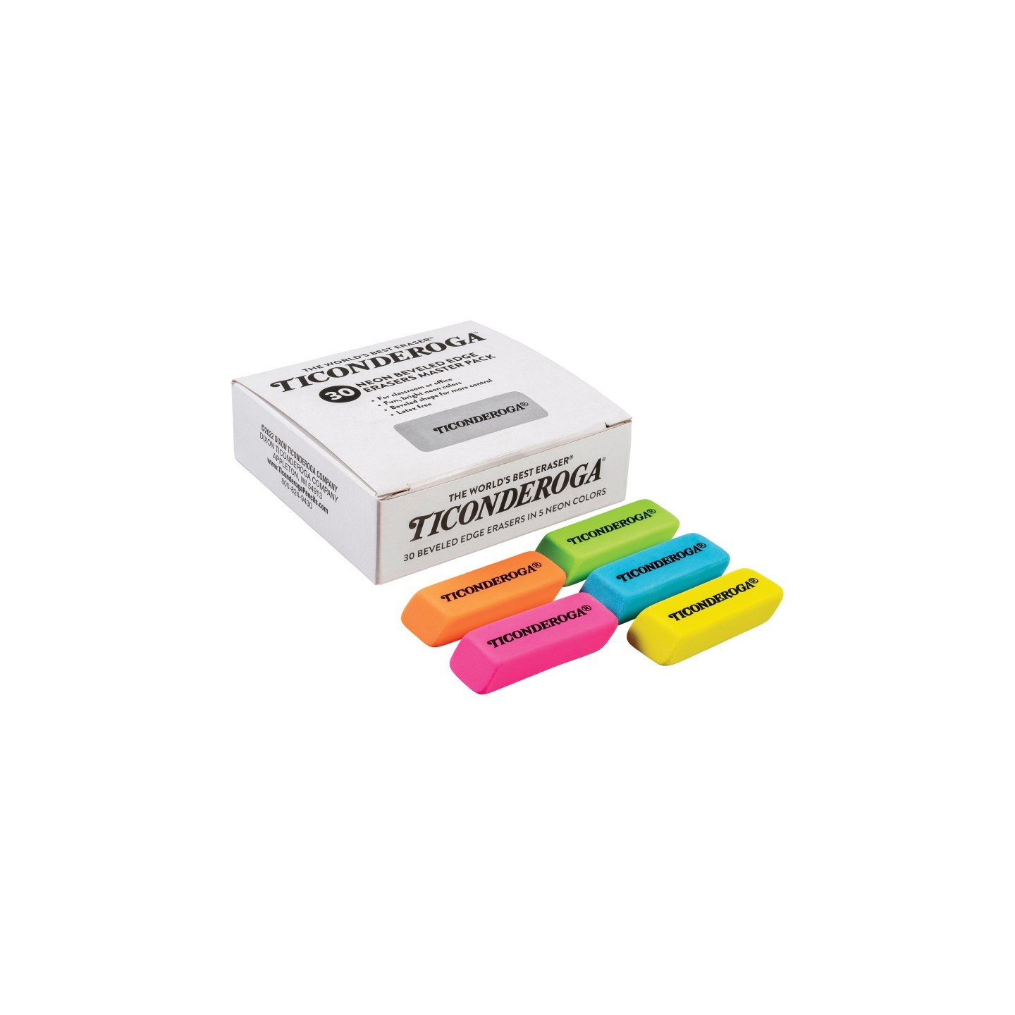 Ticonderoga® Neon Wedge Eraser, 30 Count