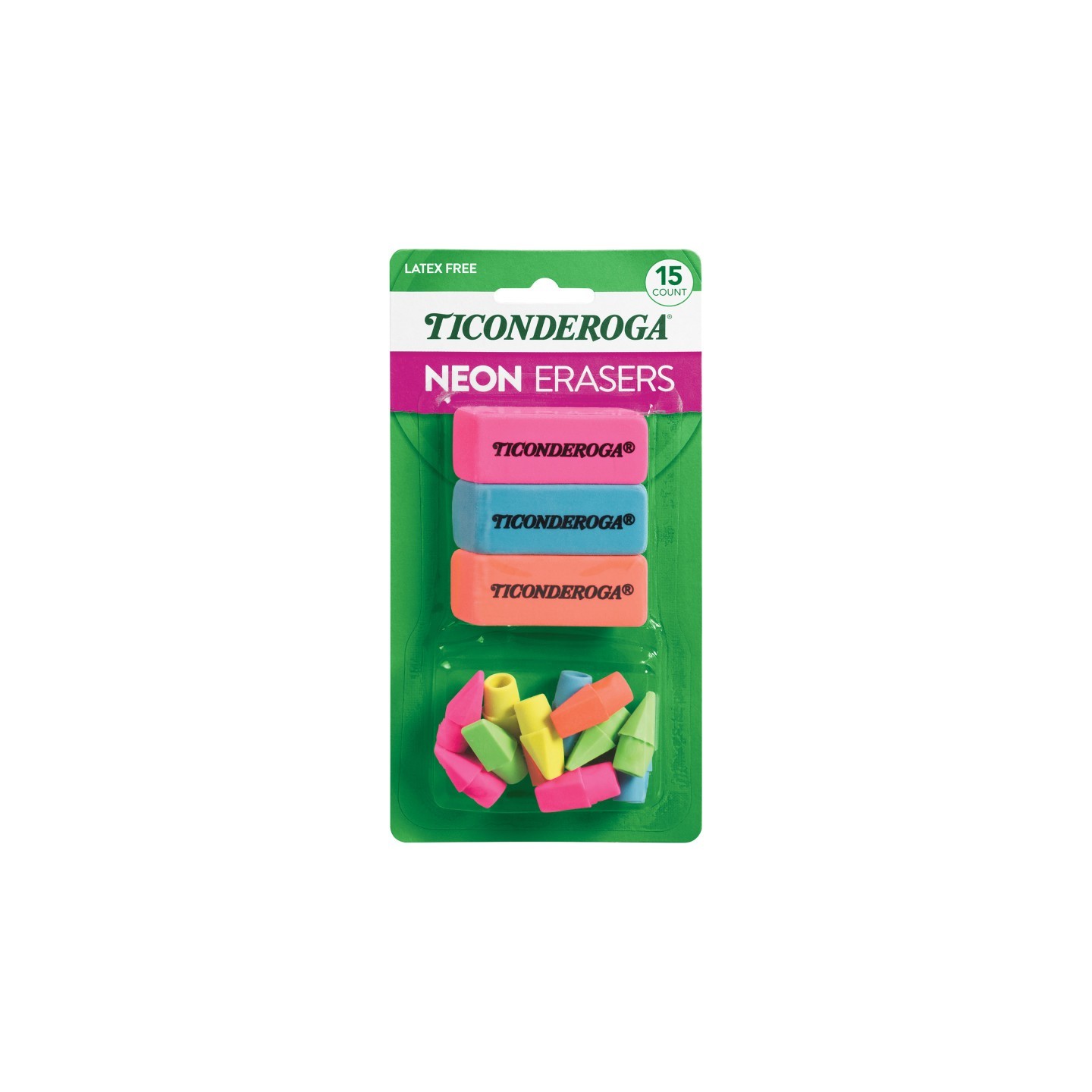 Dixon® Eraser Combo Set, Neon, 3 Beveled, 12 Wedge Cap