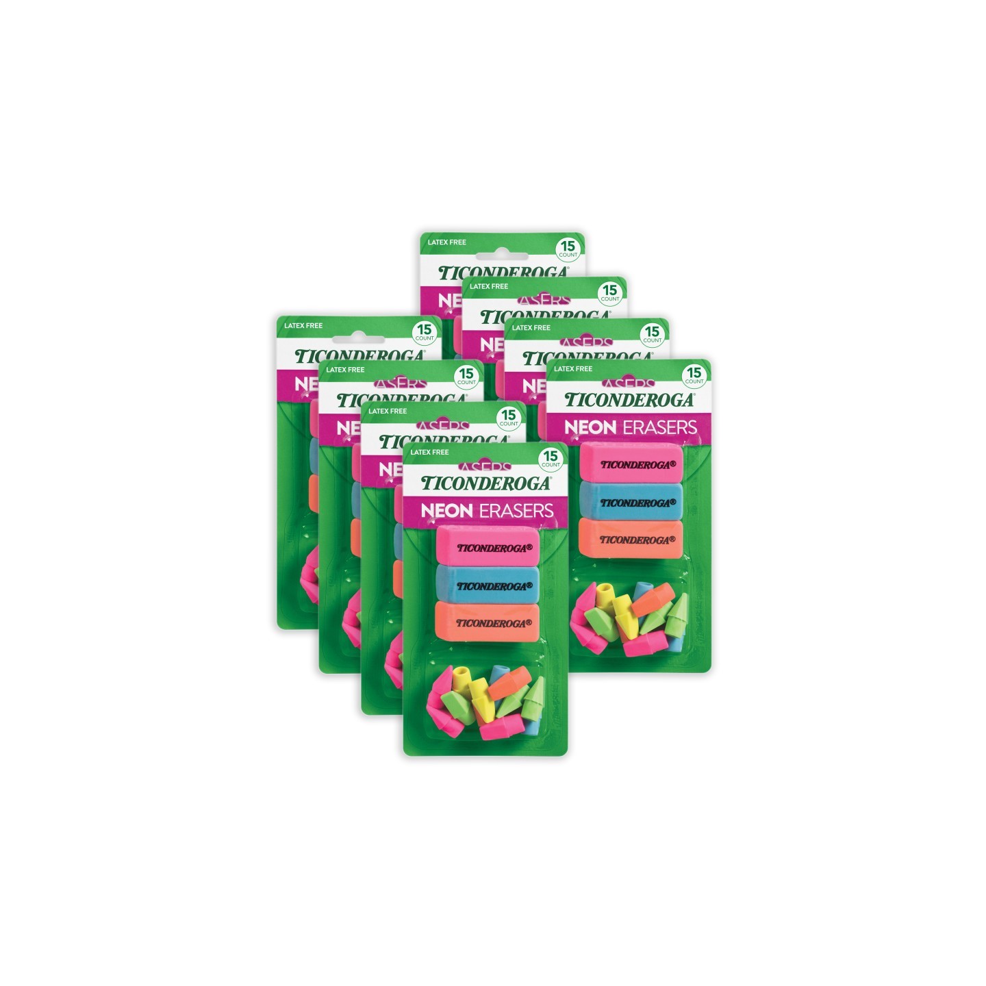 Dixon® Eraser Combo Set, Neon, Beveled & Wedge Caps, 8 Sets