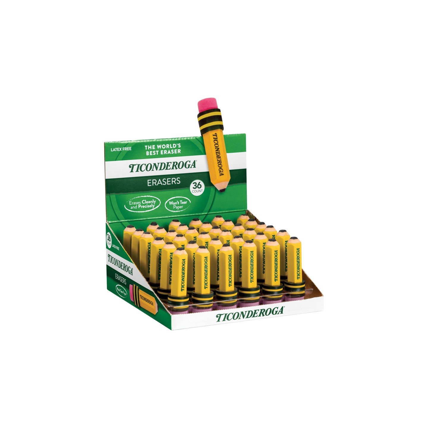 Ticonderoga® Pencil Shaped Erasers, Pack of 36