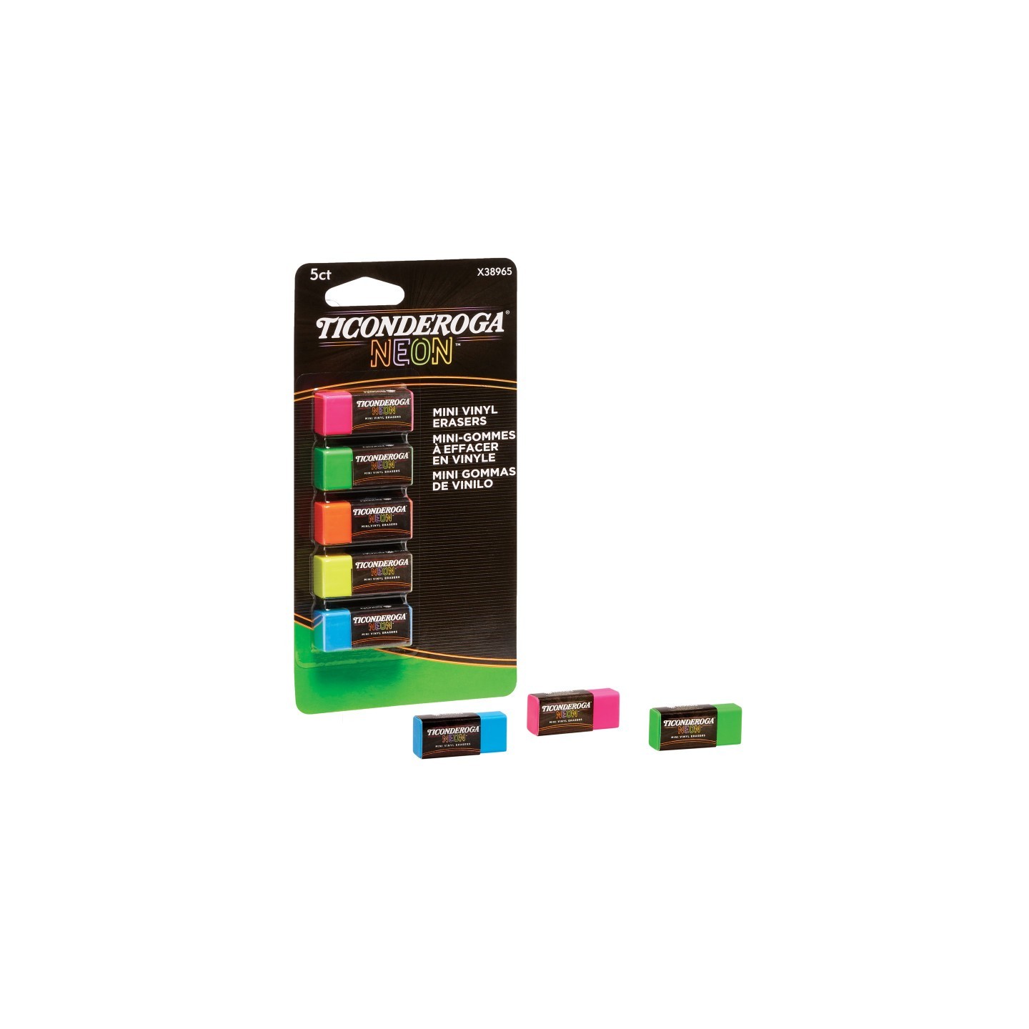 Ticonderoga® Mini Vinyl Erasers, Neon Assorted, 5 Count