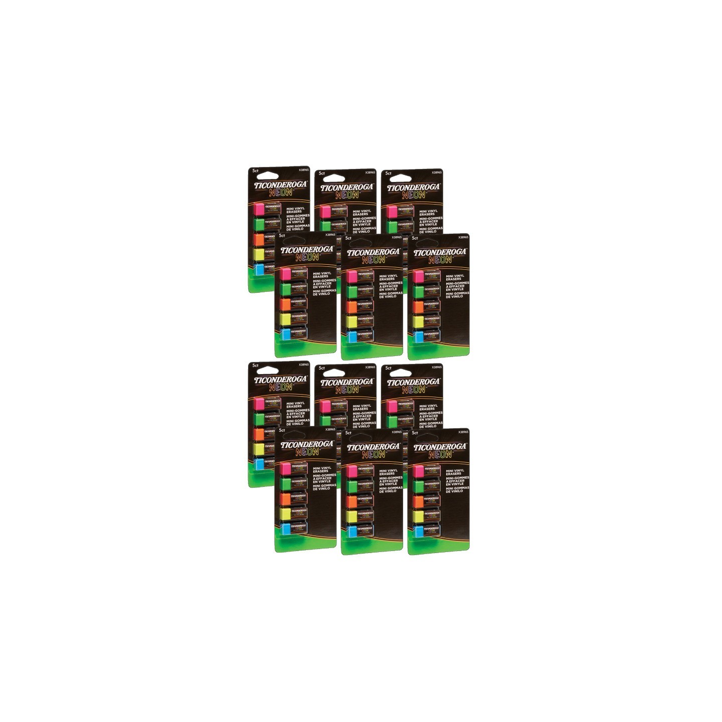 Ticonderoga® Mini Vinyl Erasers, Neon Assorted, 5 Per Pack, 12 Packs