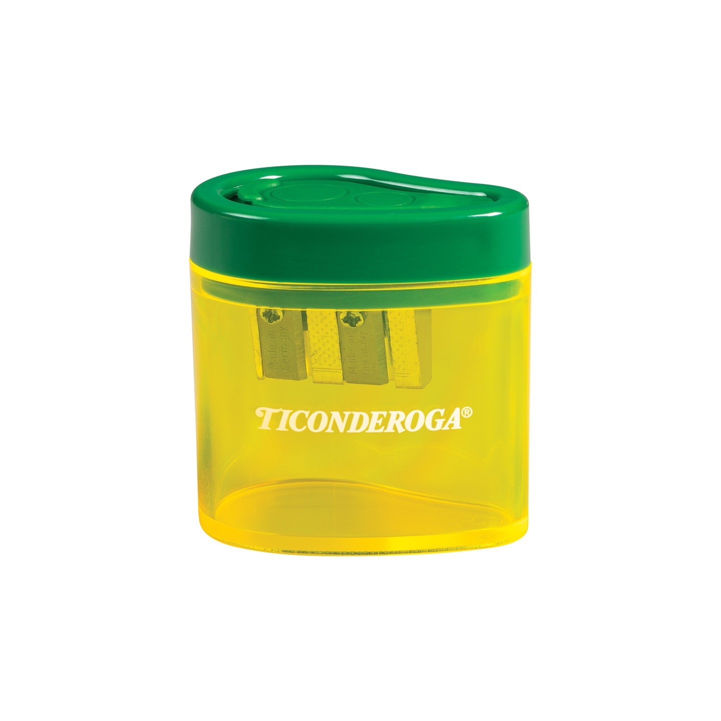Ticonderoga® Two Hole Pencil Sharpener, Green/Yellow, 1 Count