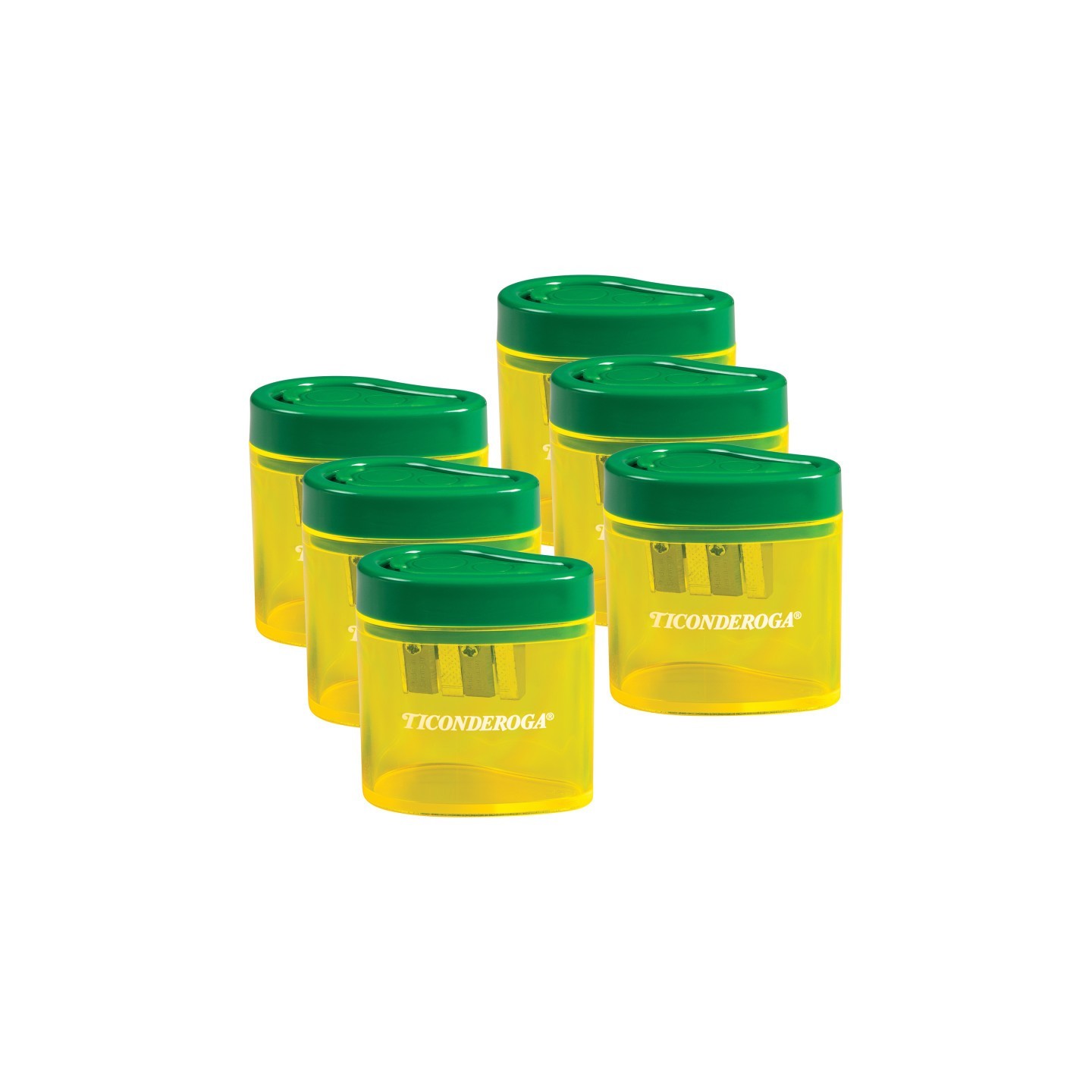 Ticonderoga® Two Hole Pencil Sharpener, Green/Yellow, Pack of 6