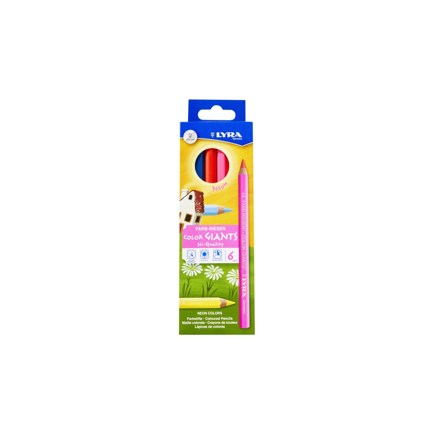 Lyra® Color Giant Colored Pencils, Neon, 6.25mm, Lacquered, 6 Colors