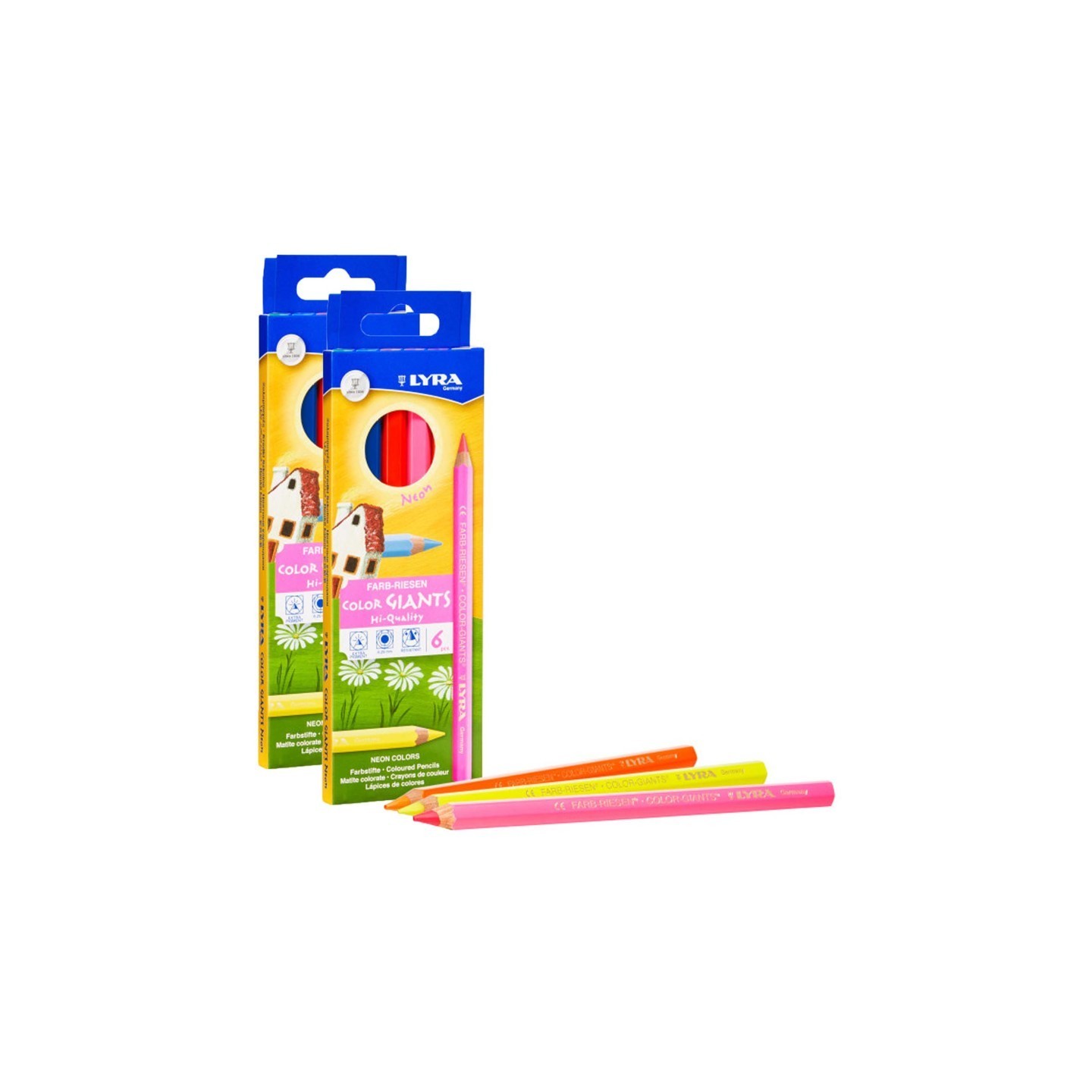 Lyra® Color Giant Colored Pencils, Neon, 6.25mm, Lacquered, 6 Colors Per Box, 2 Boxes